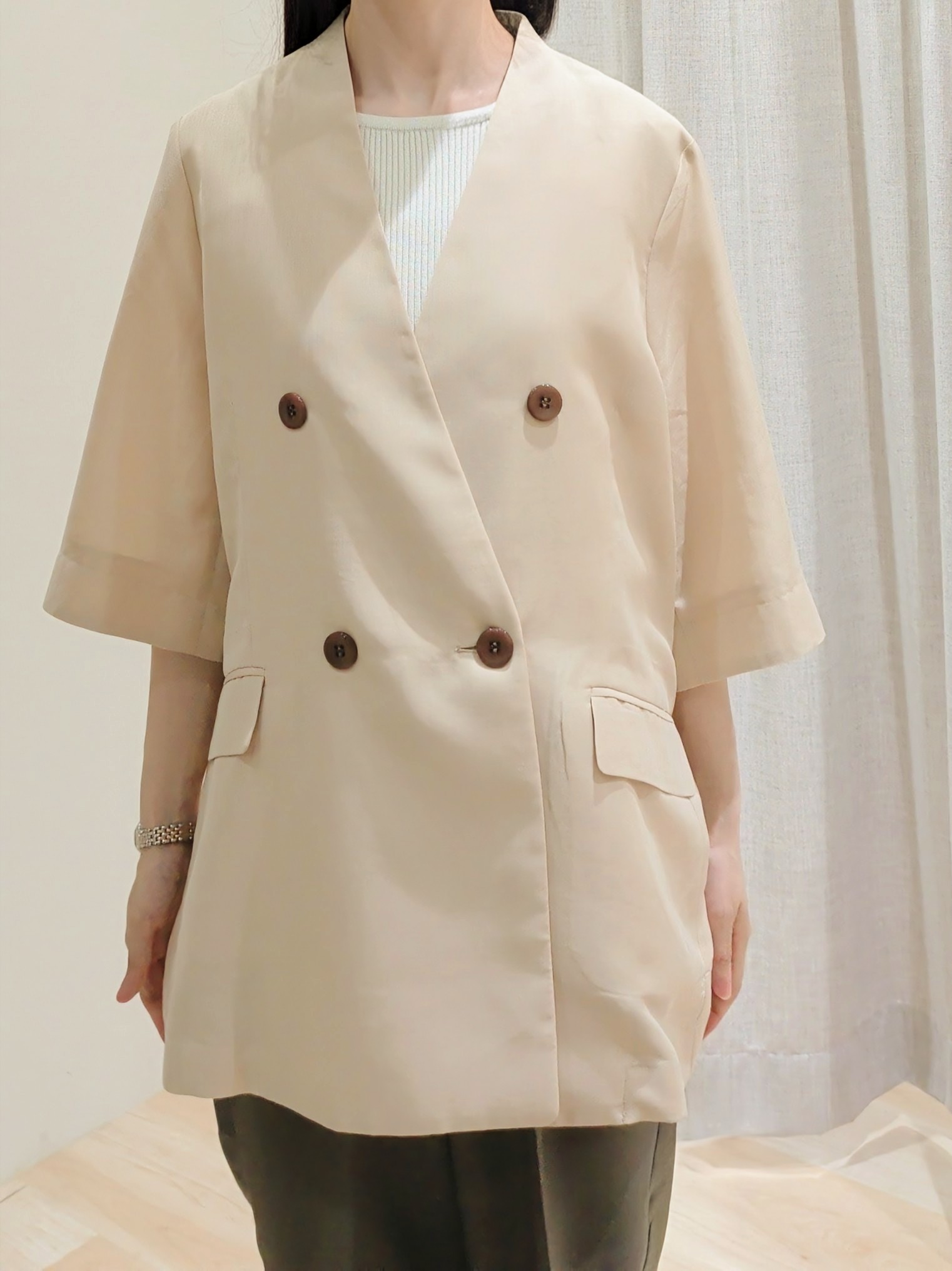 Yuiさんの「grove｜【洗濯機OK/ひんやり】軽く羽織れるハーフスリーブジャケット」を使ったコーディネート