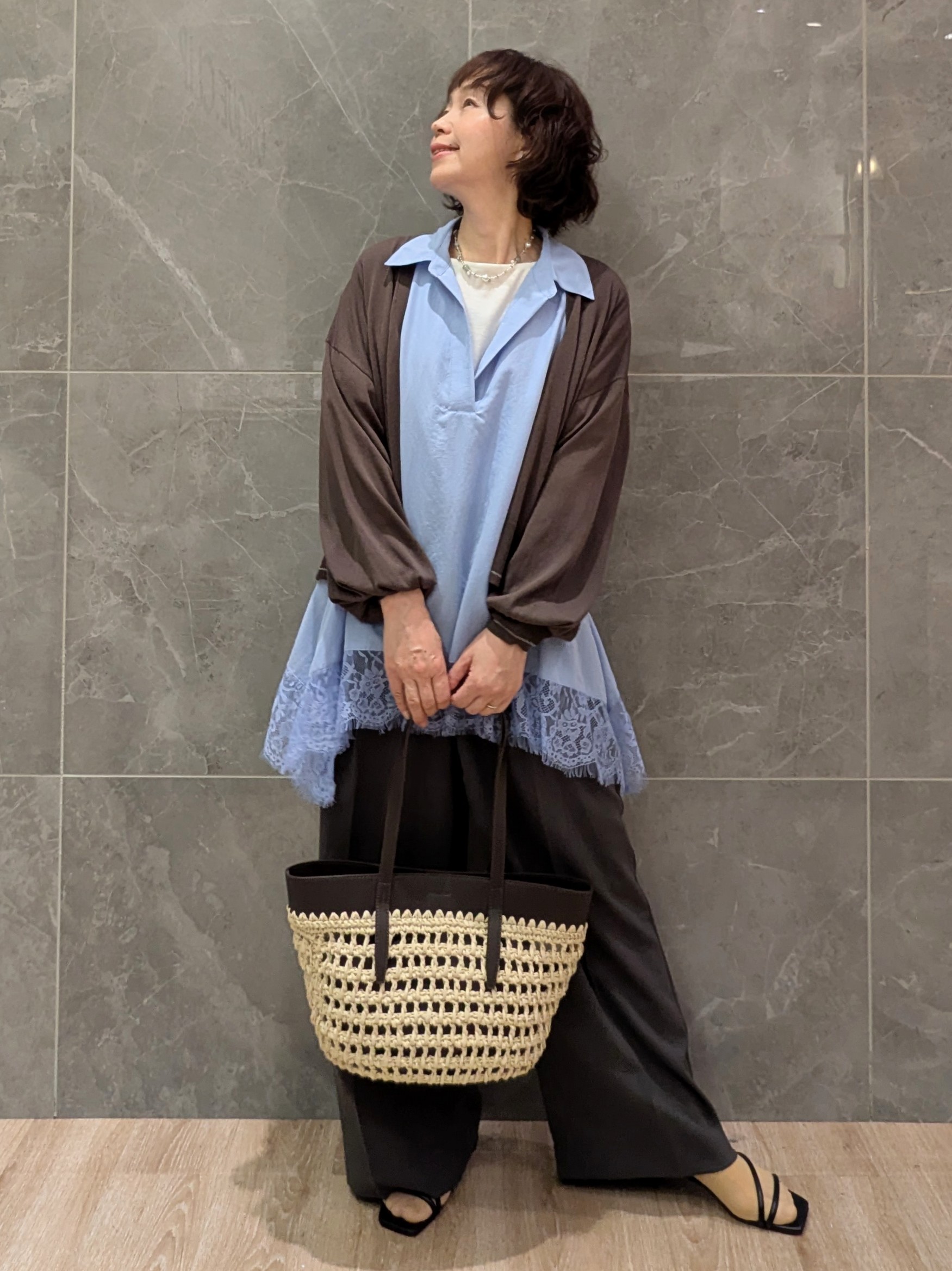 mamさんの「OPAQUE.CLIP｜【接触冷感】シアーショートトッパーカーディガン《洗濯機OK／抗ピル》」を使ったコーディネート