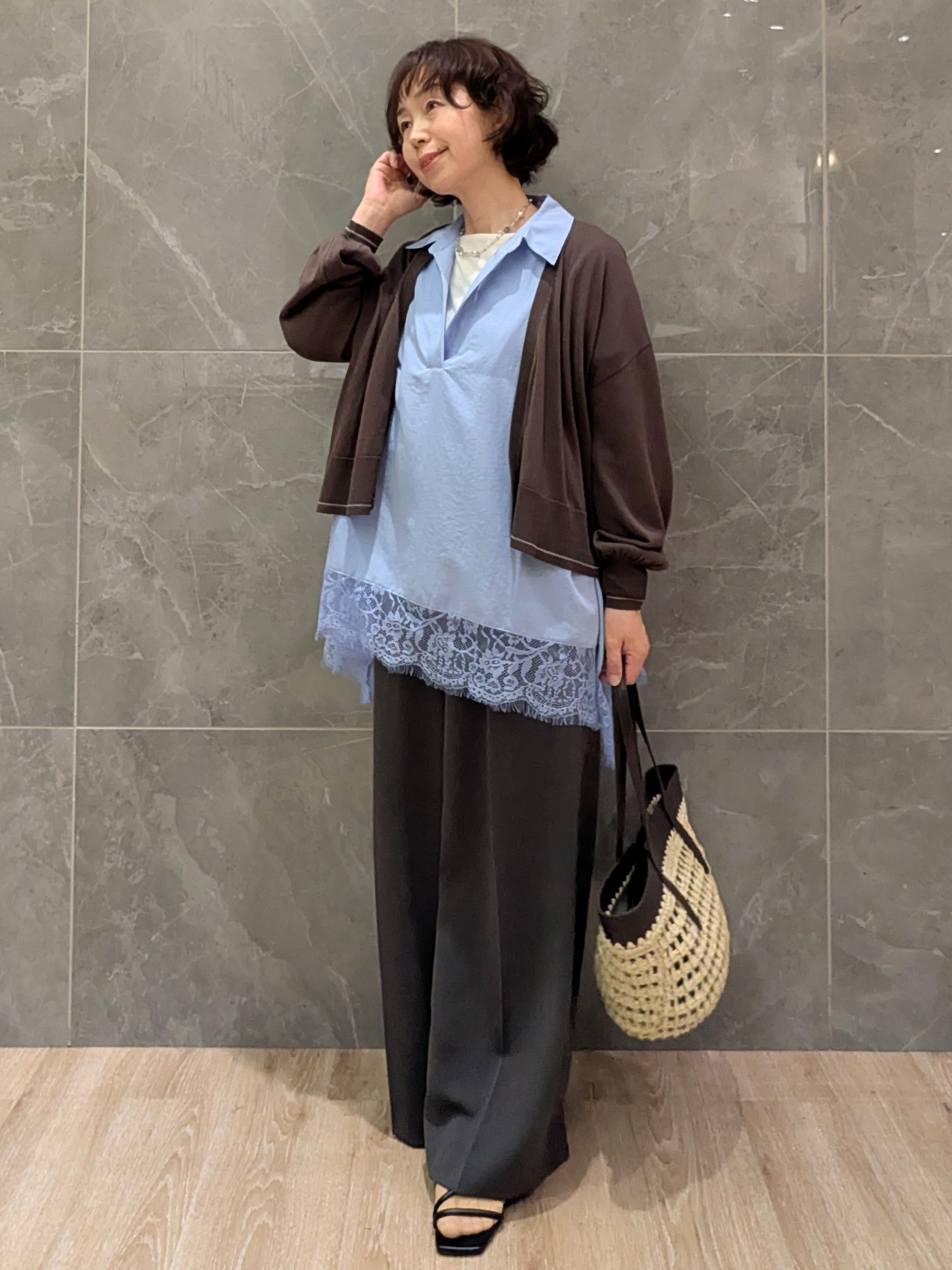 mamさんの「OPAQUE.CLIP｜【接触冷感】シアーショートトッパーカーディガン《洗濯機OK／抗ピル》」を使ったコーディネート