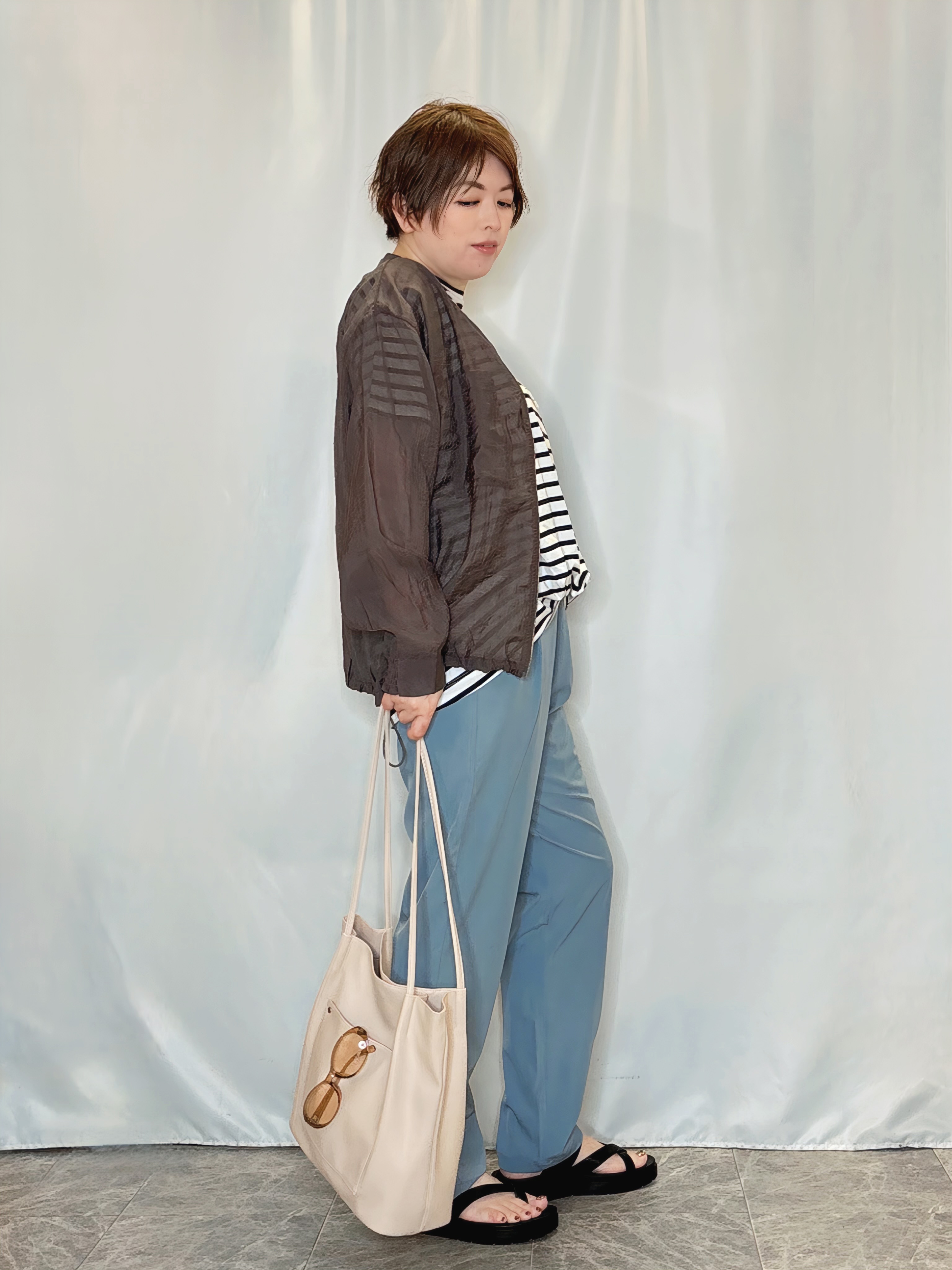 たみさんの「SHOO･LA･RUE｜【S-LL/洗濯機可】夏に使える 程よい透け感のシアーブルゾン」を使ったコーディネート