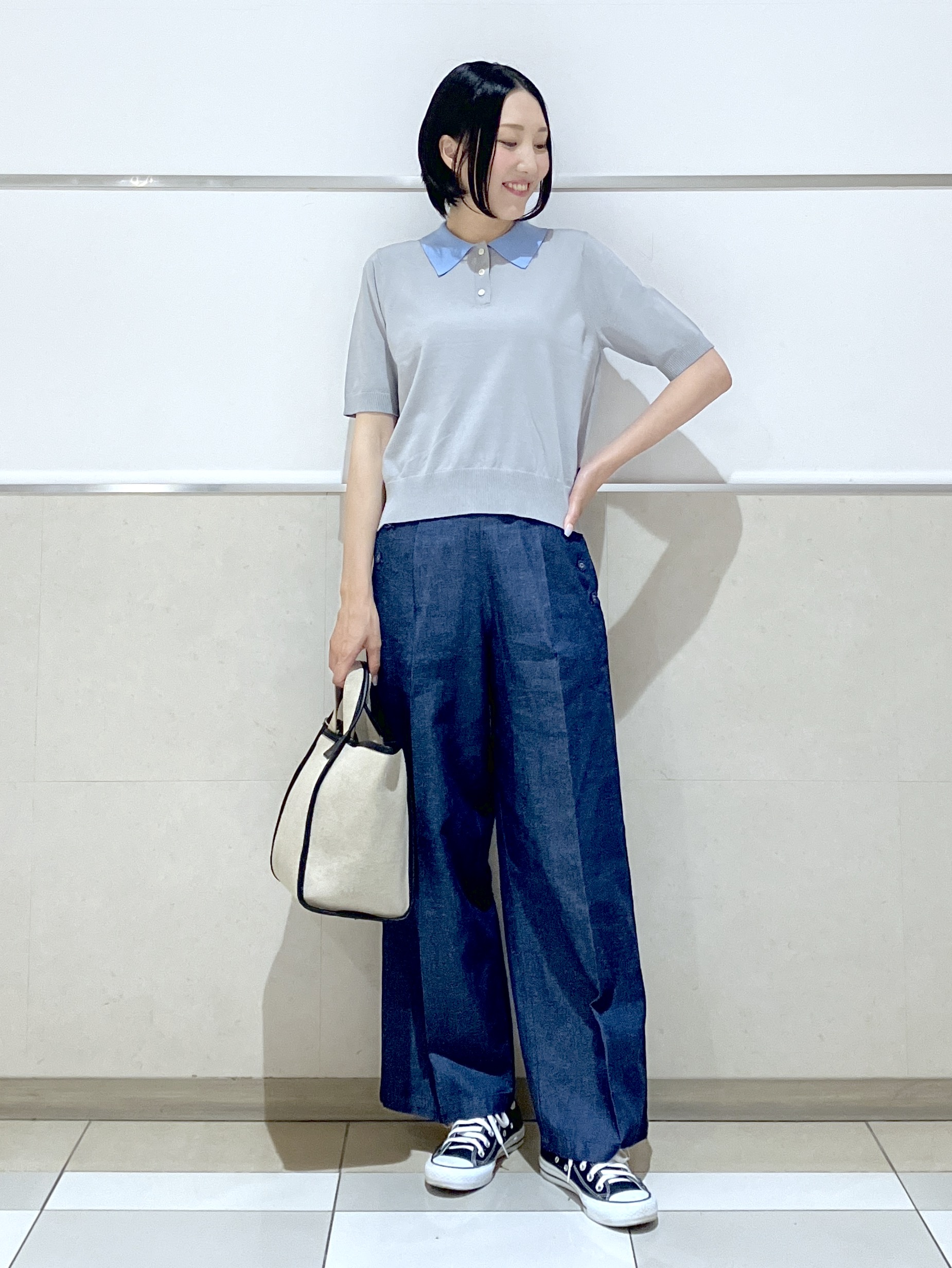 eriko さんの「Dessin｜ポロ襟 ハーフスリーブニット」を使ったコーディネート