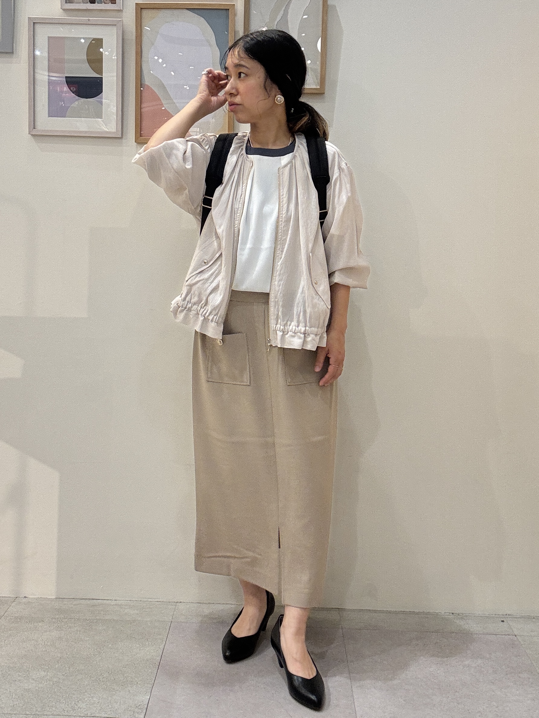 たけぴさんの「SHOO･LA･RUE｜【S-LL】軽やかな シアーライトブルゾン」を使ったコーディネート