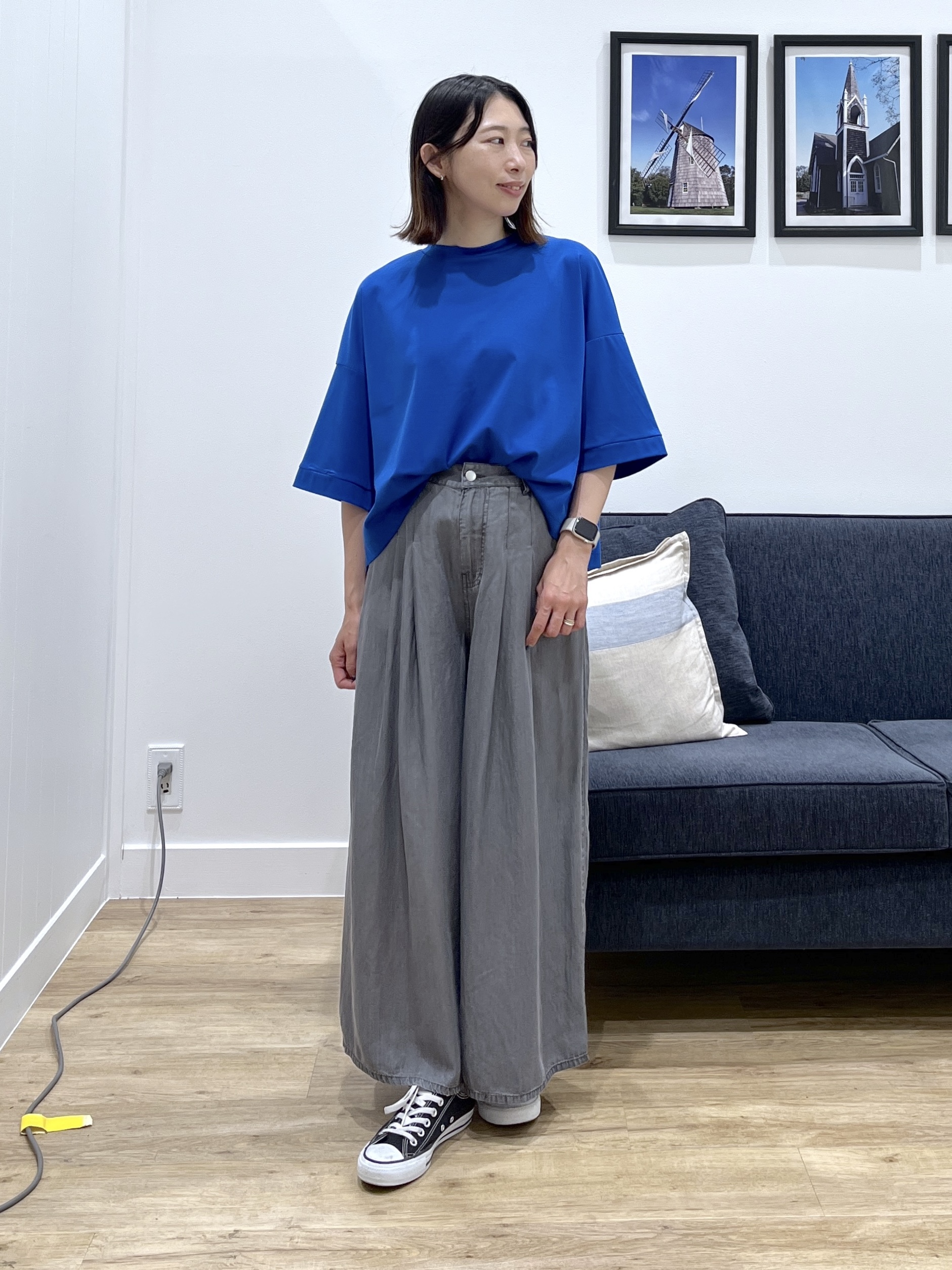 canaさんの「Dessin｜【体型カバー】美光沢カットソーボクシーシルエット」を使ったコーディネート