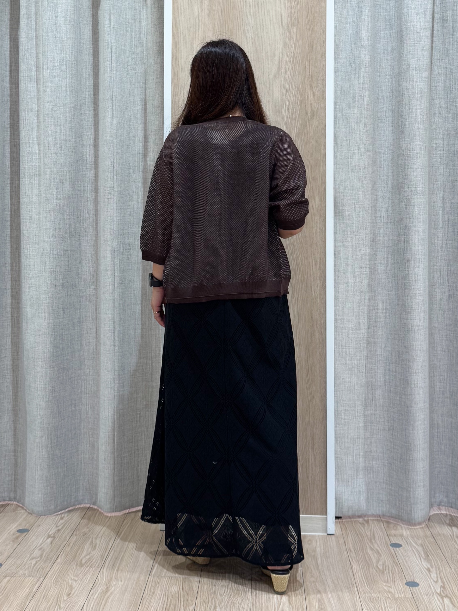 sachiさんの「grove｜【洗える】透けない、大人のメッシュカーディガン」を使ったコーディネート