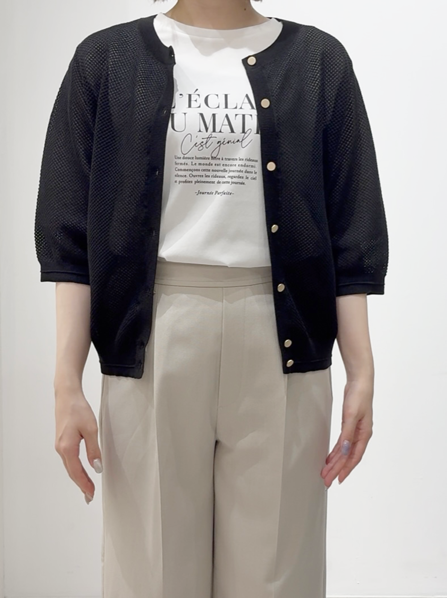 しかっちさんの「grove｜【UVカット/接触冷感】プリントアソート5分袖Tシャツ」を使ったコーディネート