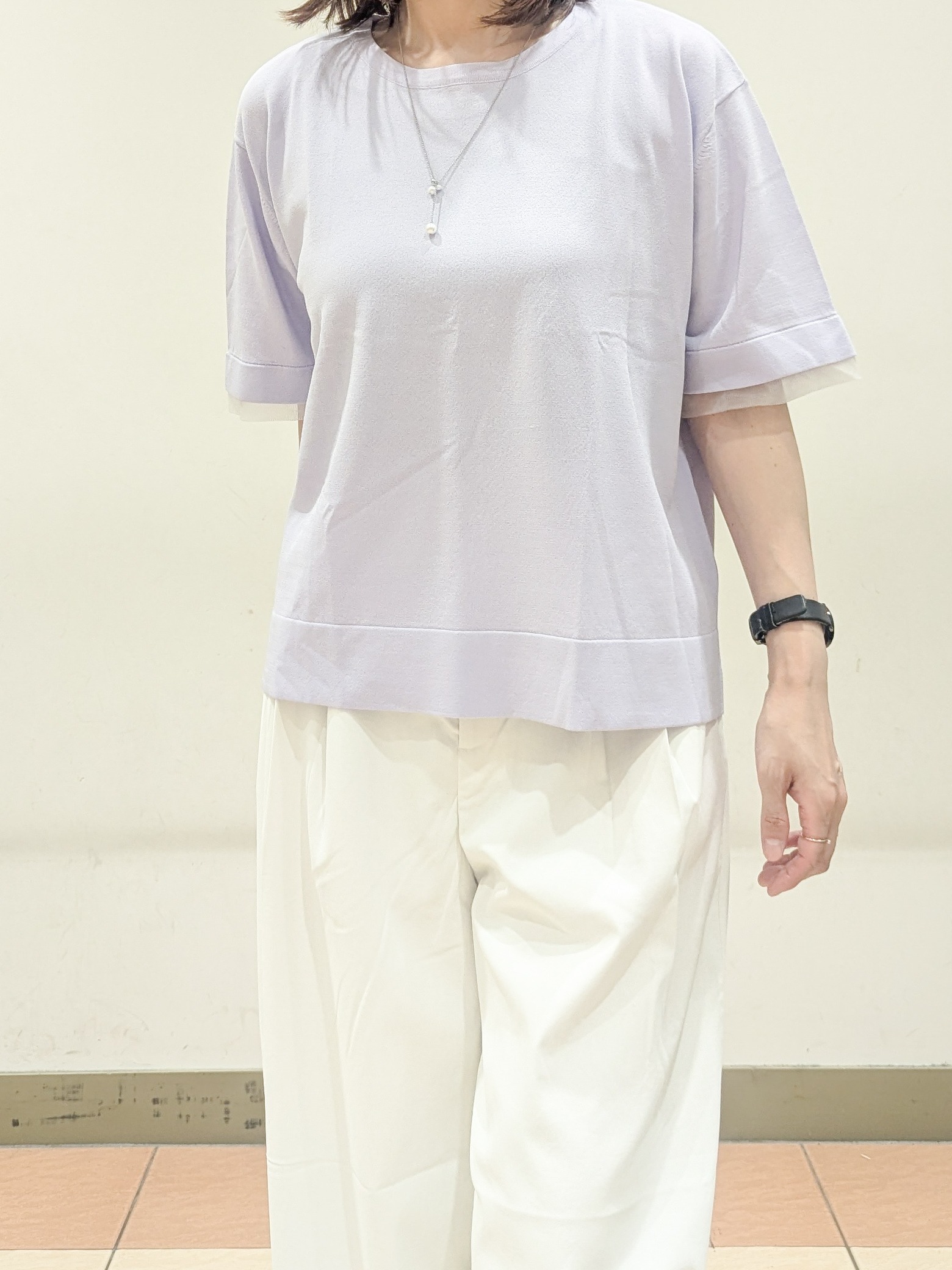 Miさんの「OPAQUE.CLIP｜【UV／接触冷感／抗ピル】シアー＆レイヤード風さらりニット《洗濯機OK》」を使ったコーディネート