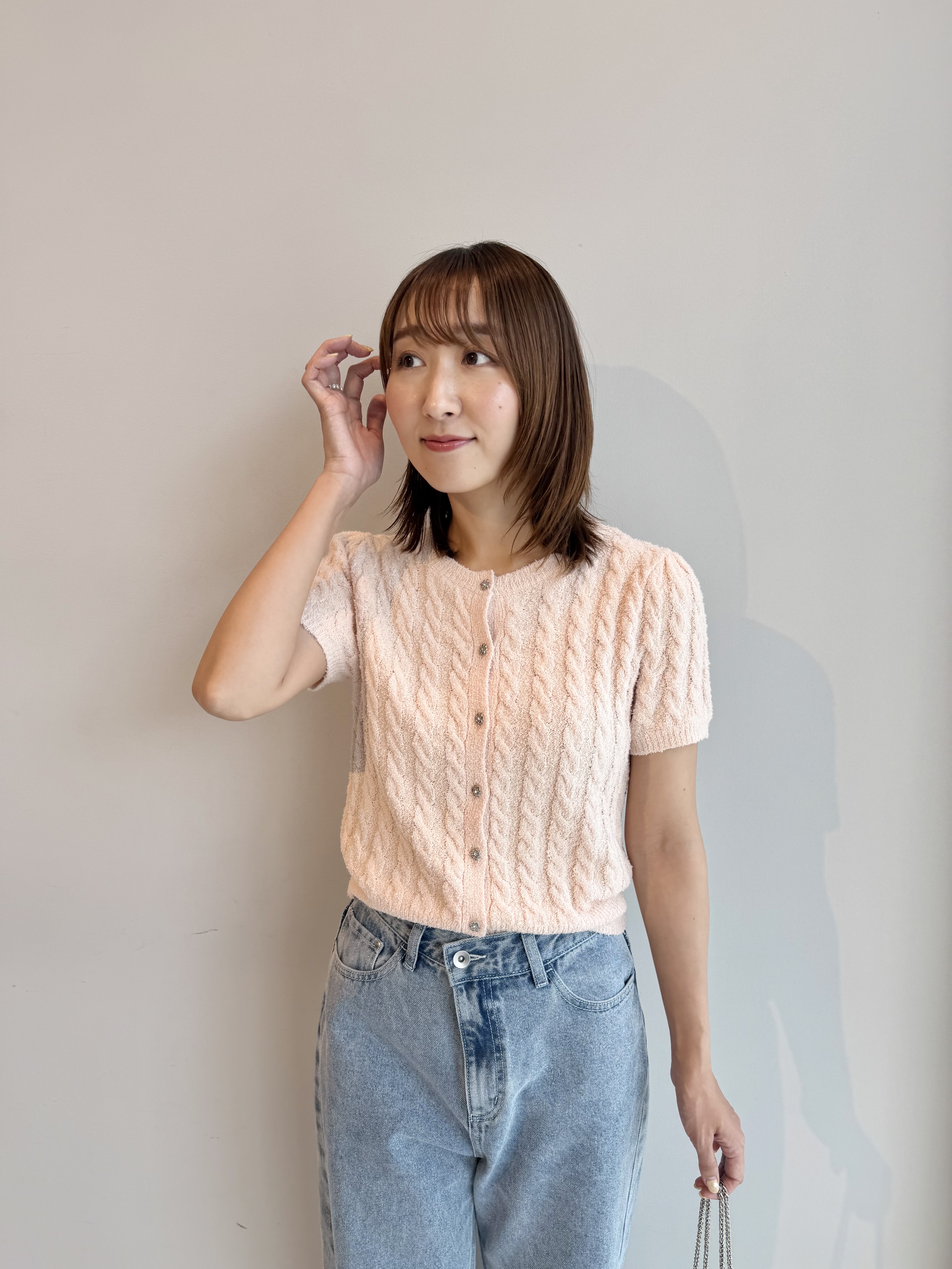 みぃさんの「index｜アイスブークレケーブル半袖カーディガン【洗濯機OK】」を使ったコーディネート
