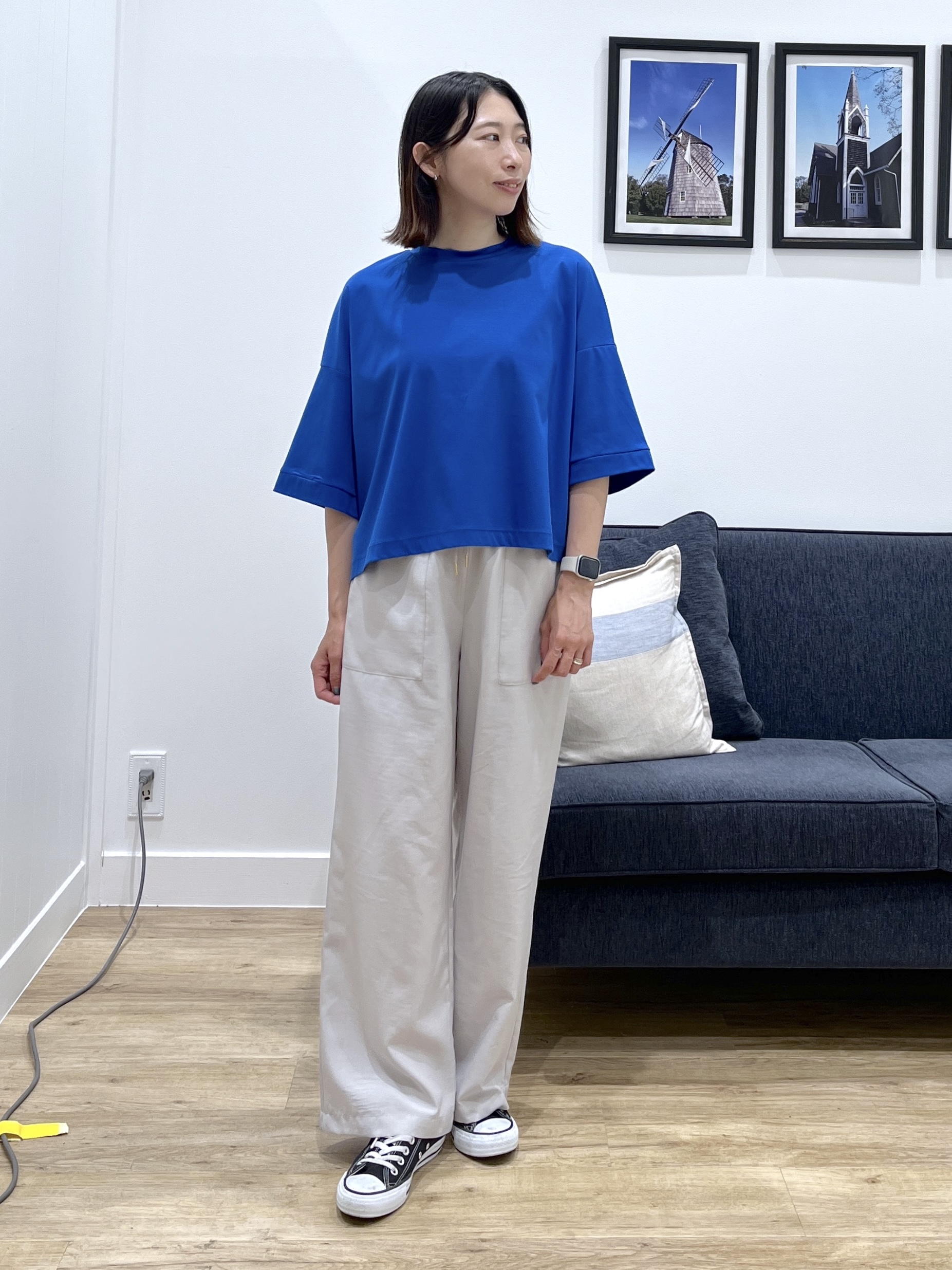 canaさんの「Dessin｜【体型カバー】美光沢カットソーボクシーシルエット」を使ったコーディネート