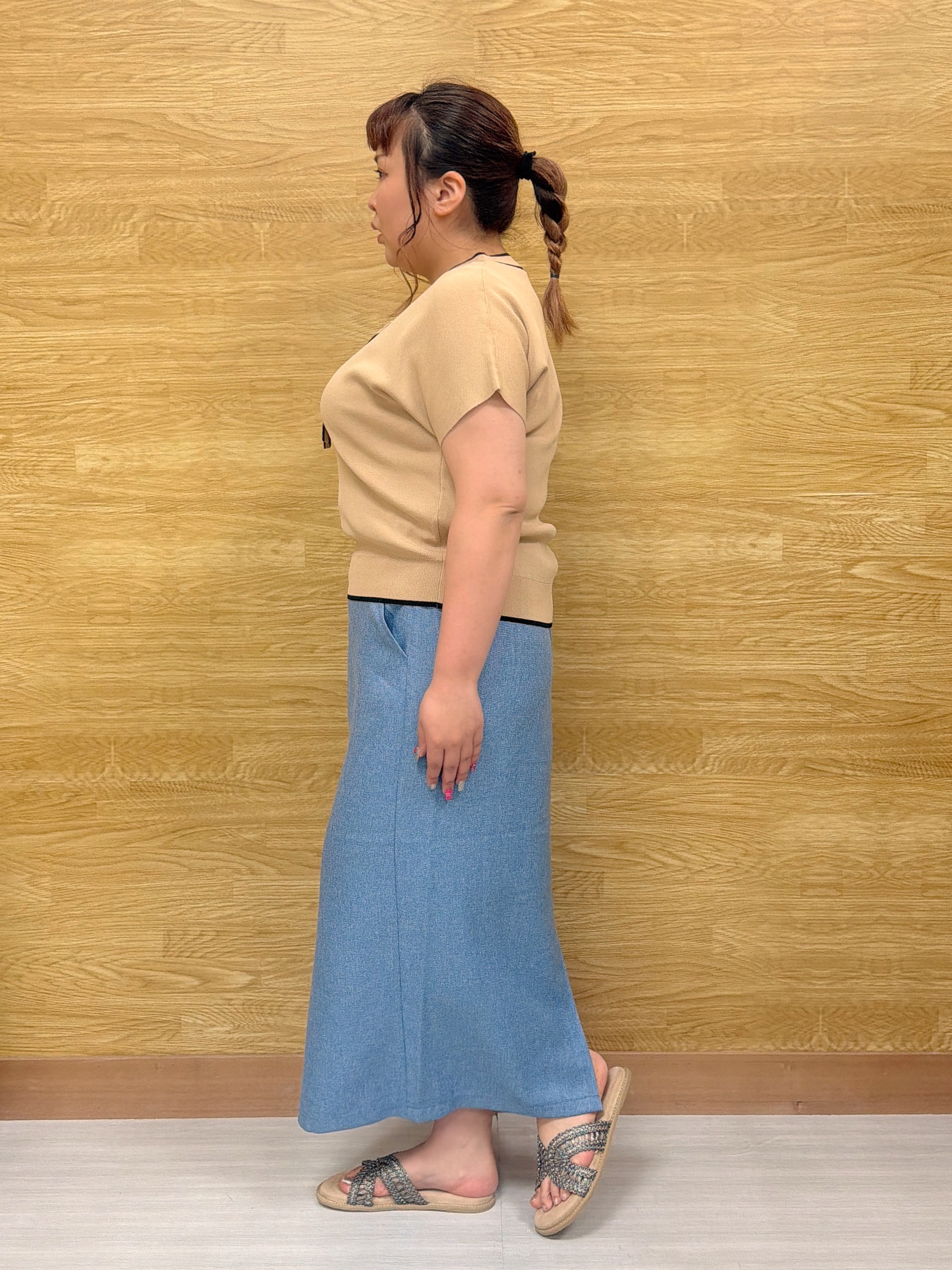 ぁむさんの「SHOO･LA･RUE｜【高レビュー/毎日洗える/UV】二の腕も隠せる 配色ボウタイニット」を使ったコーディネート