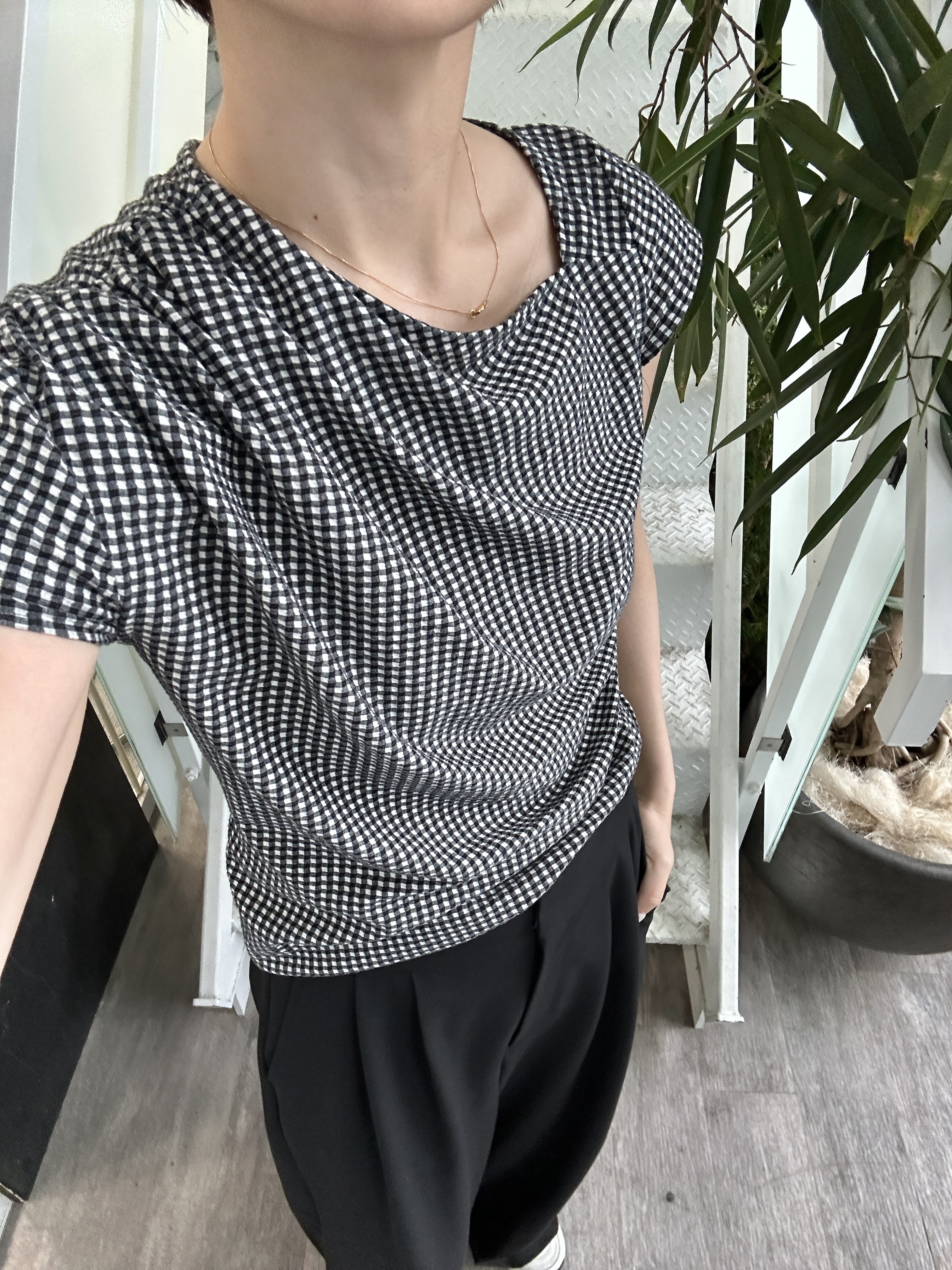 harunaさんの「CODE A｜◆gingham edge tops」を使ったコーディネート