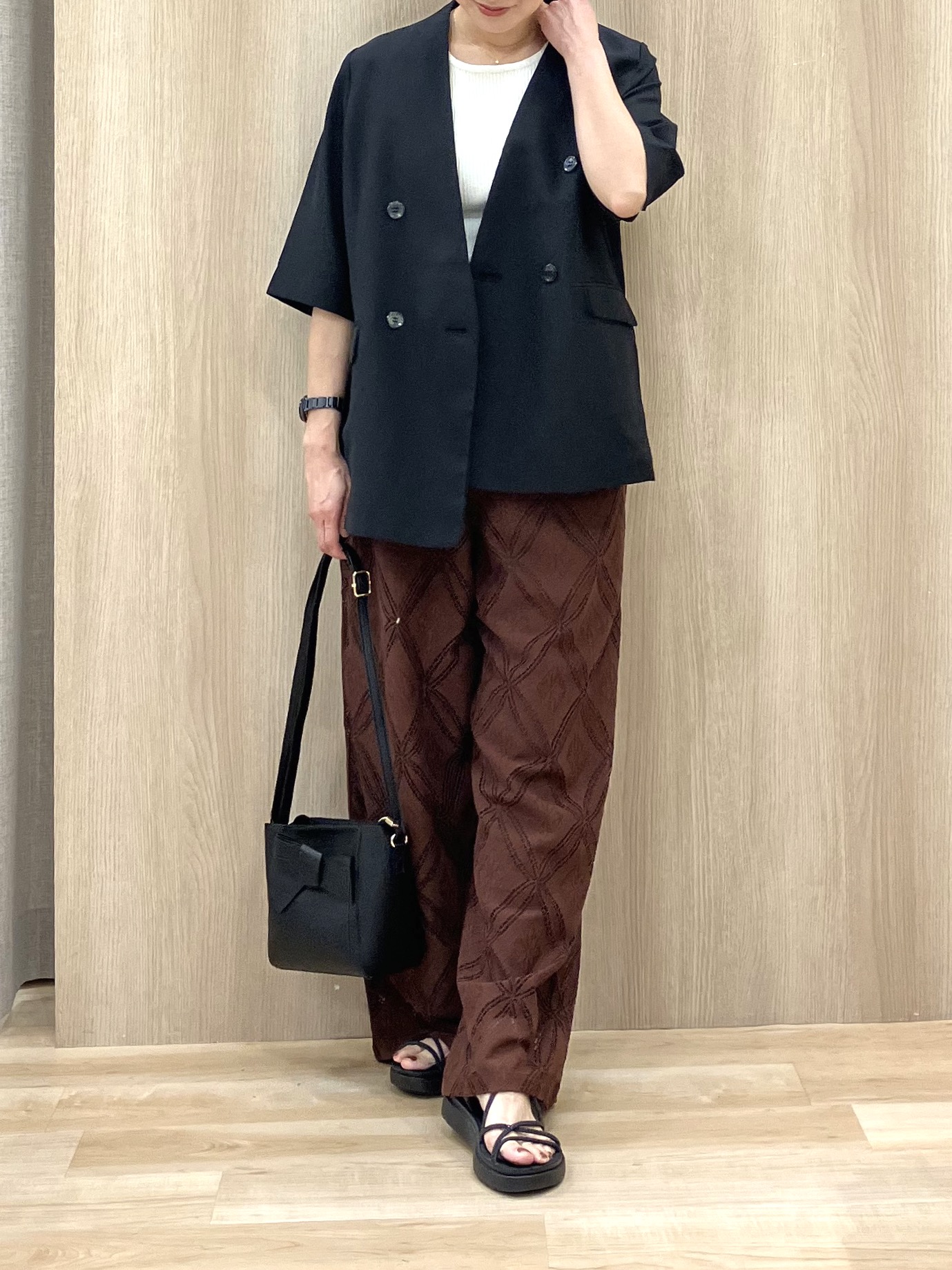 Keiさんの「grove｜【洗濯機OK/ひんやり】軽く羽織れるハーフスリーブジャケット」を使ったコーディネート