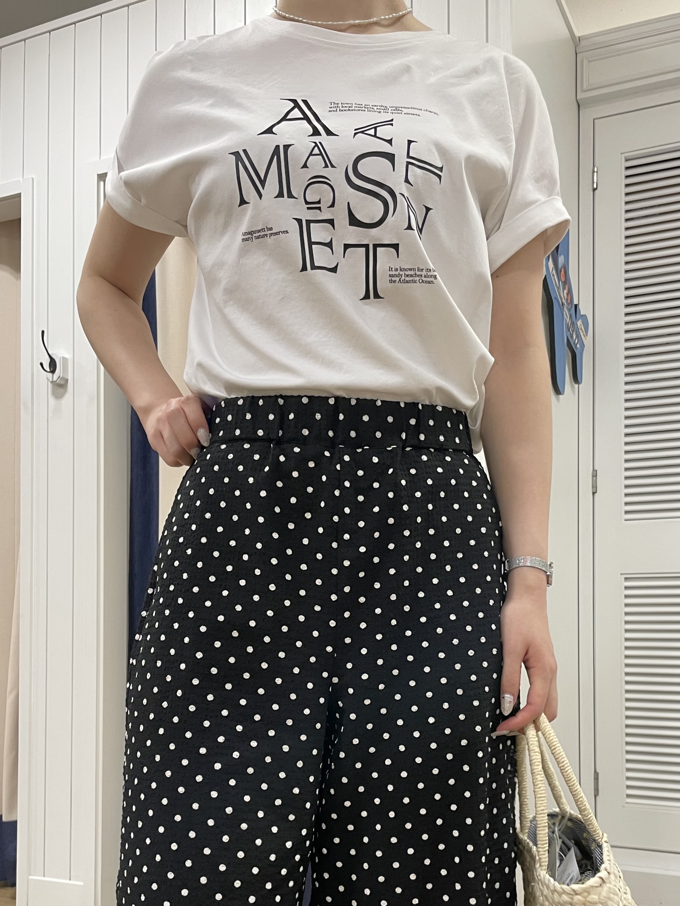 KANNAさんの「Dessin｜【洗える】美光沢カットソーロゴTシャツ」を使ったコーディネート