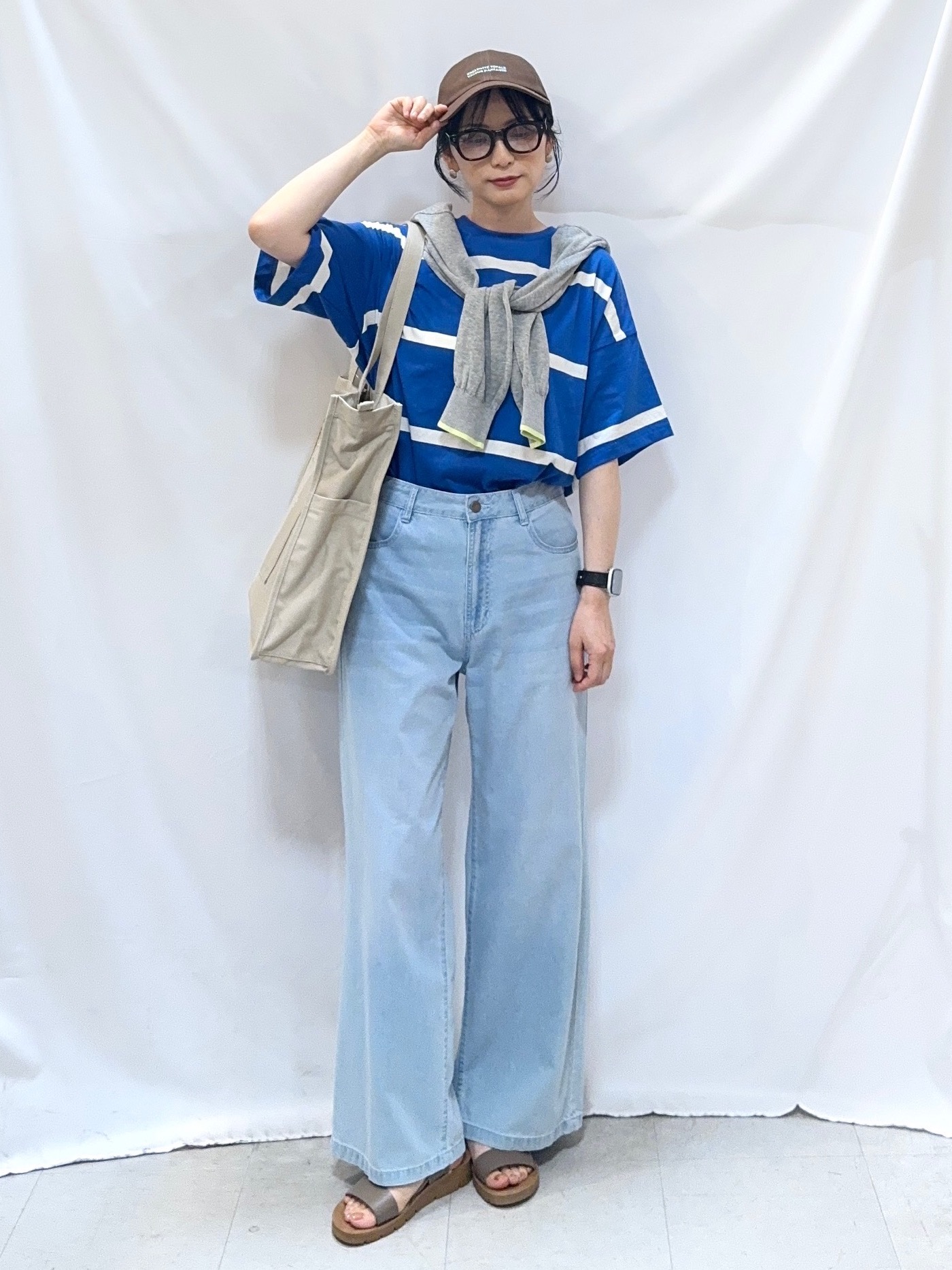𝐇𝐢𝐫𝐨𝐦𝐢さんの「SHOO･LA･RUE｜【S-LL】涼しげで爽やか 太ボーダー斜め切り替えTシャツ」を使ったコーディネート
