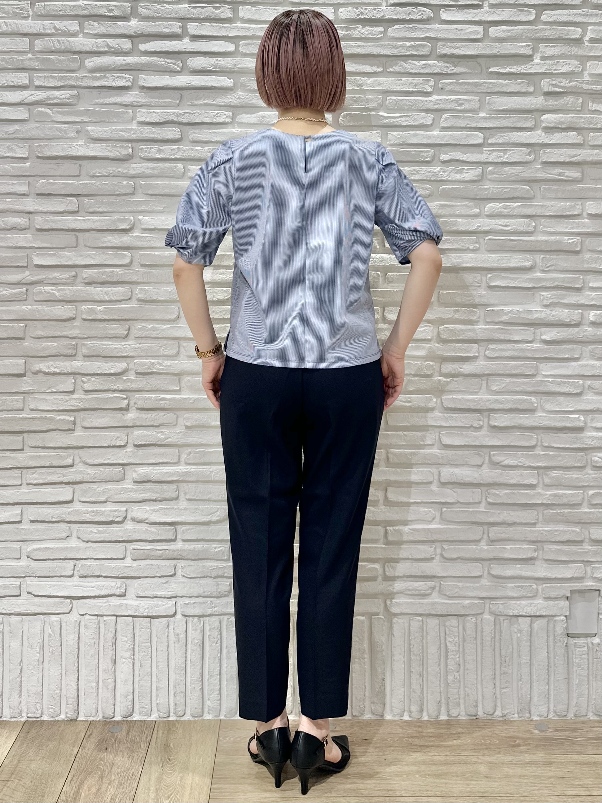 Hana...eさんの「index｜【吸水速乾】ストライプ調デザインスリーブトップス《洗濯機OK》」を使ったコーディネート