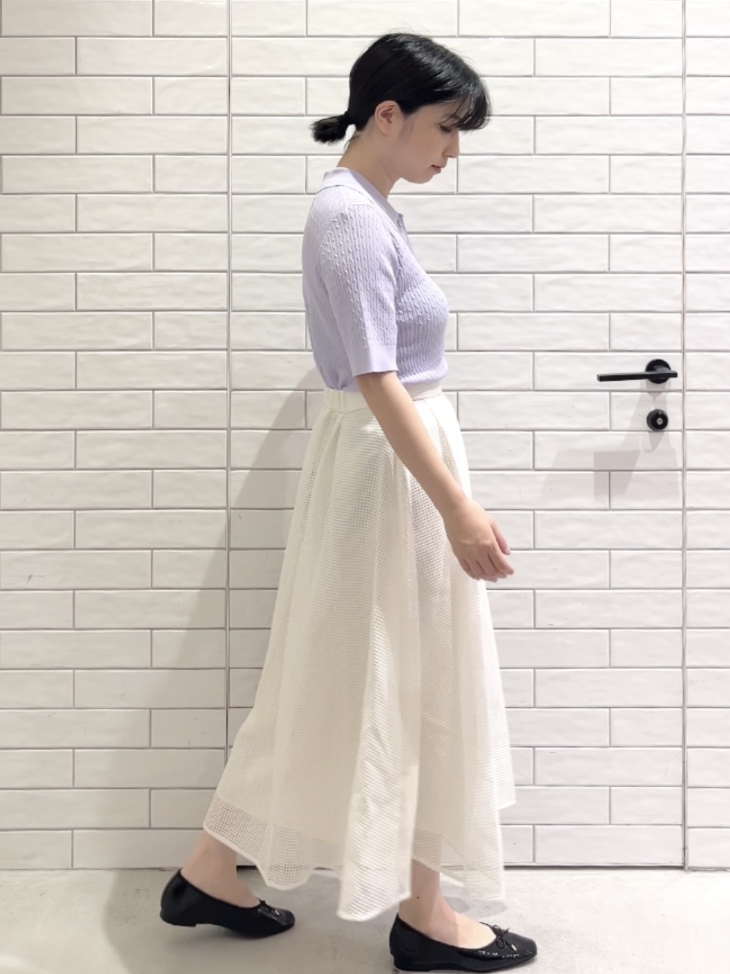 しおりさんの「OPAQUE.CLIP｜【UV／接触冷感】ケーブルポロニット《洗濯機OK／抗ピル》」を使ったコーディネート