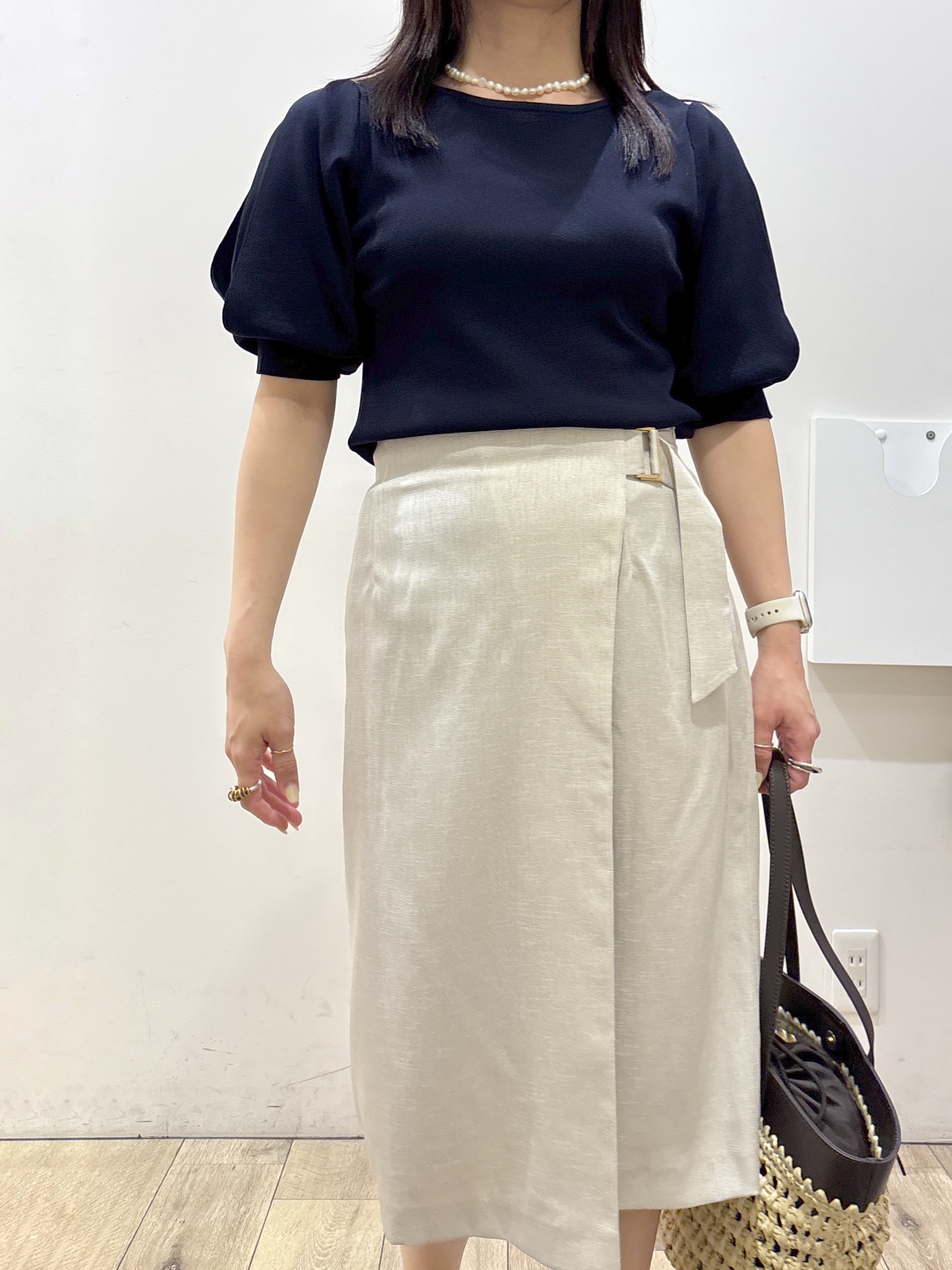 mameさんの「index｜【接触冷感／UVケア】クールタッチラップスリーブニット《洗濯機OK／XS～3L／9col》」を使ったコーディネート