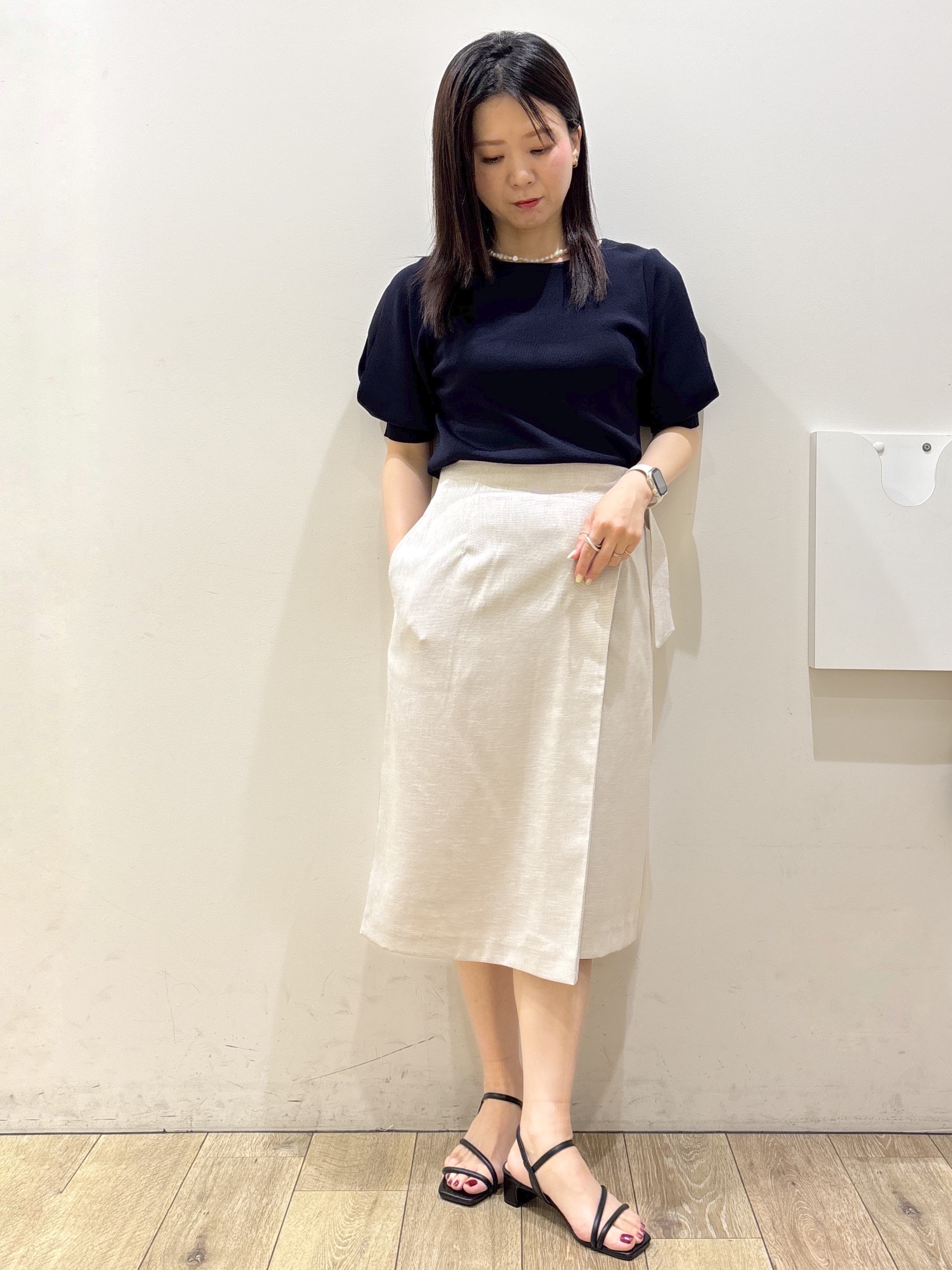 mameさんの「index｜【接触冷感／UVケア】クールタッチラップスリーブニット《洗濯機OK／XS～3L／9col》」を使ったコーディネート