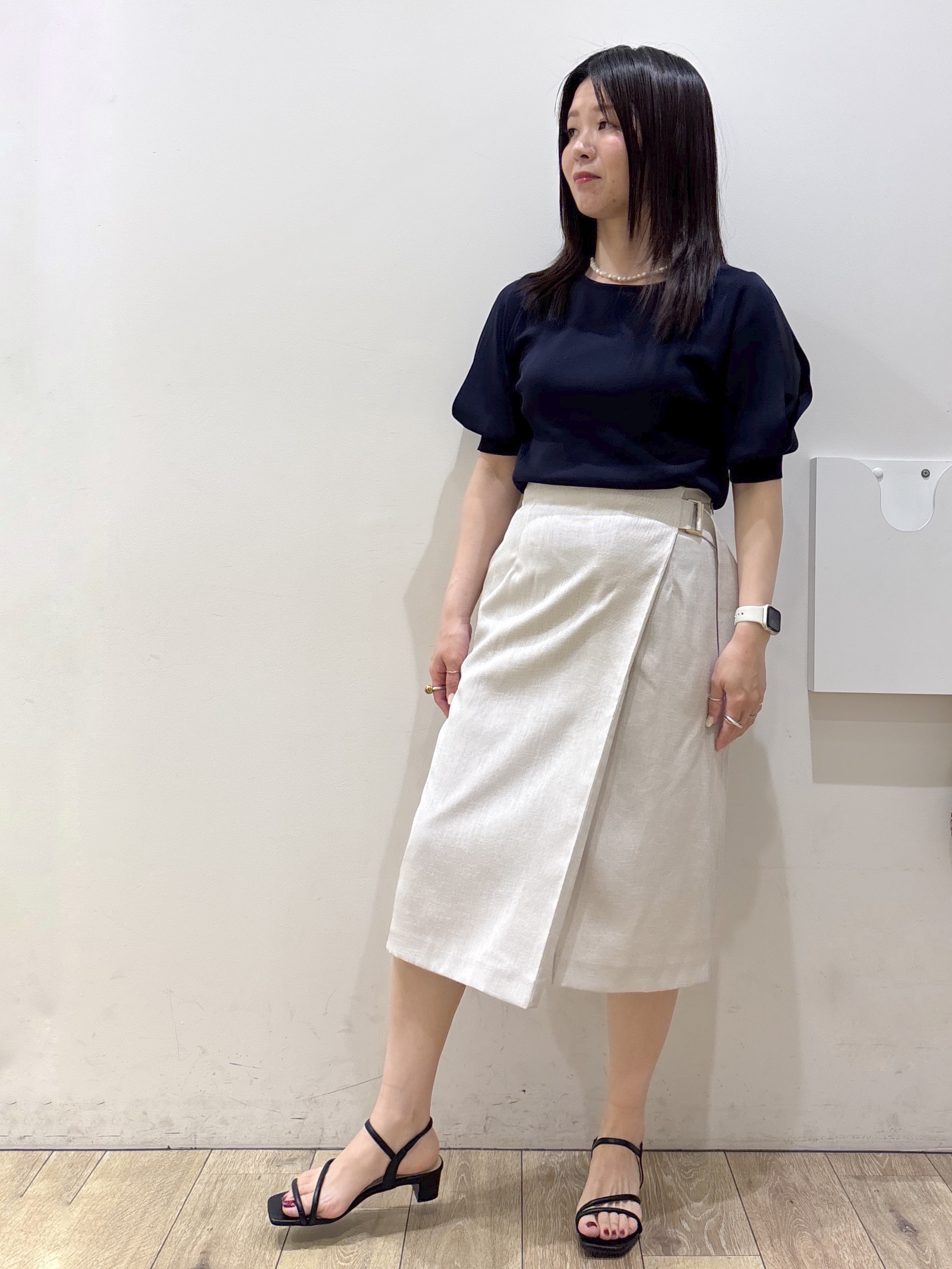 mameさんの「index｜【接触冷感／UVケア】クールタッチラップスリーブニット《洗濯機OK／XS～3L／9col》」を使ったコーディネート