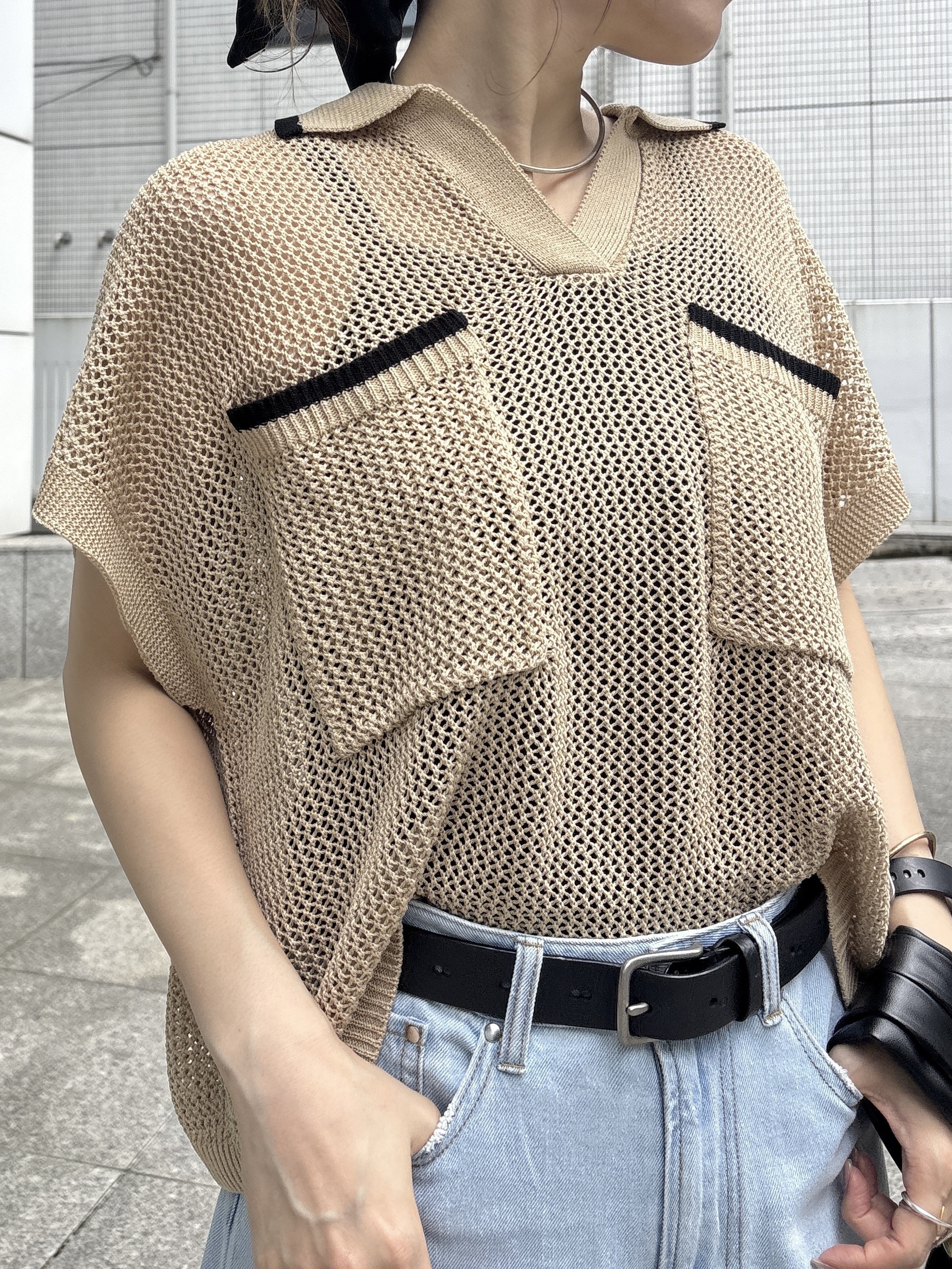 kotakiさんの「INDIVI｜メッシュポロドルマンニット」を使ったコーディネート