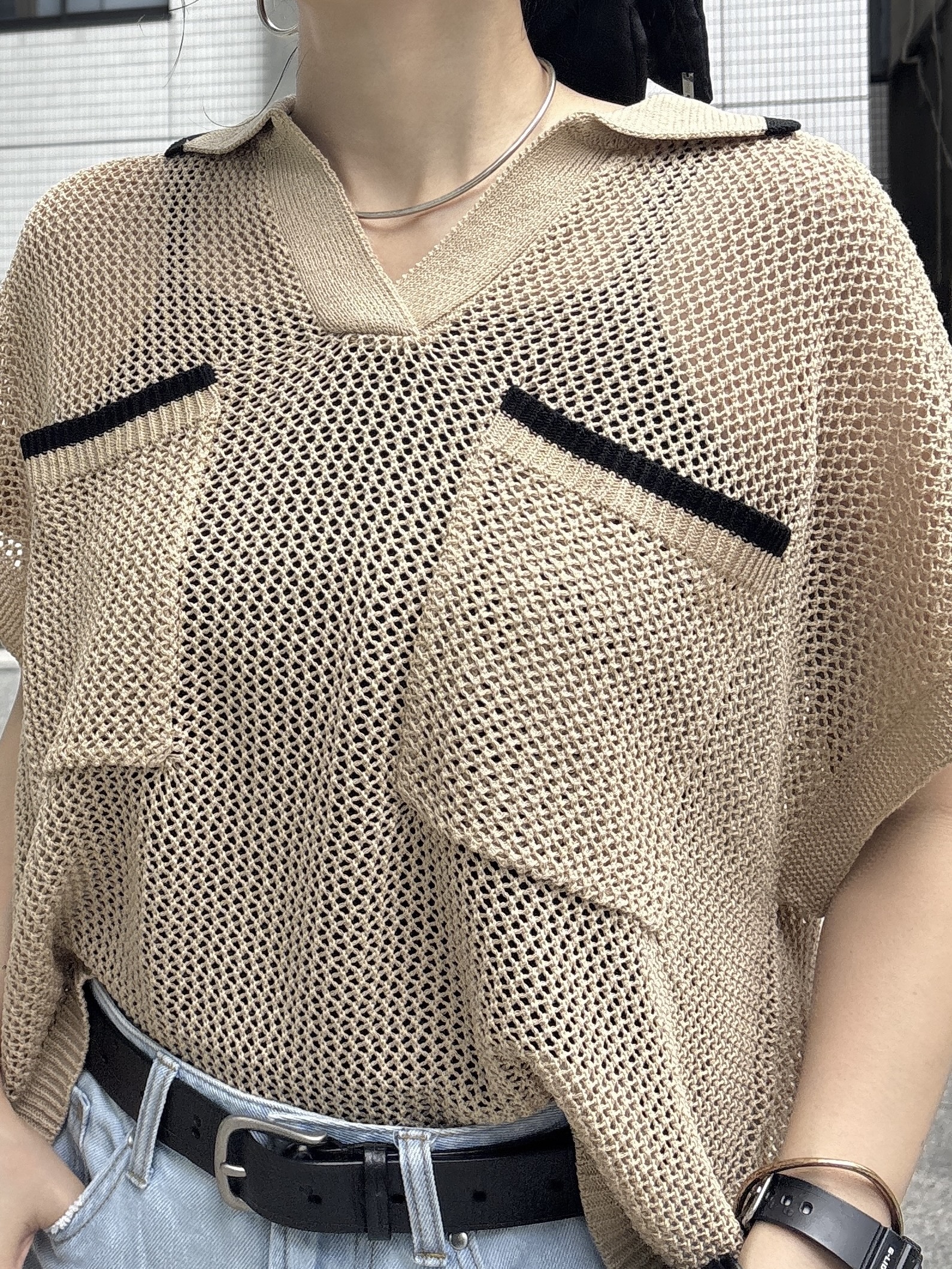kotakiさんの「INDIVI｜メッシュポロドルマンニット」を使ったコーディネート