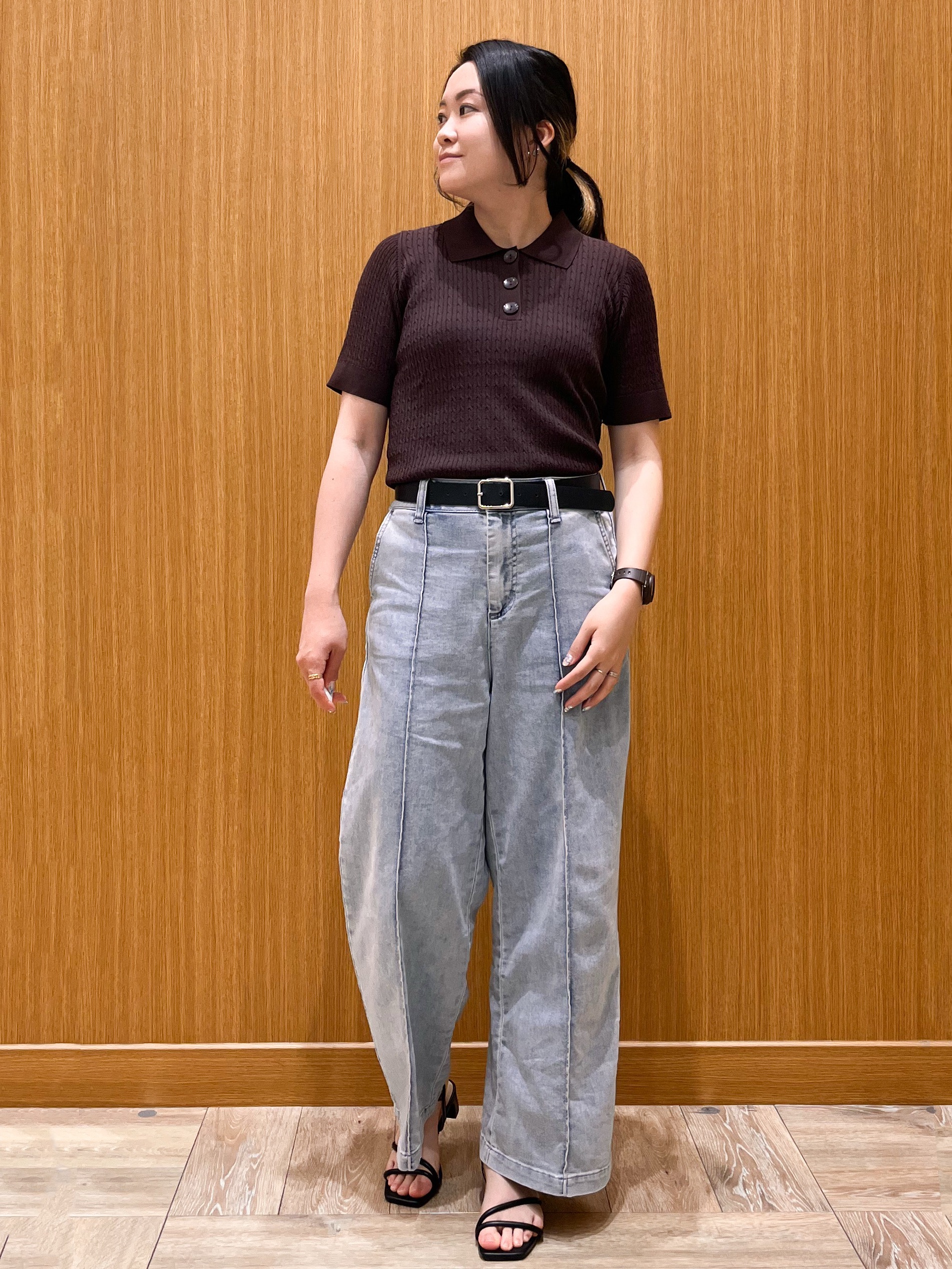aさんの「OPAQUE.CLIP｜【UV／接触冷感】ケーブルポロニット《洗濯機OK／抗ピル》」を使ったコーディネート