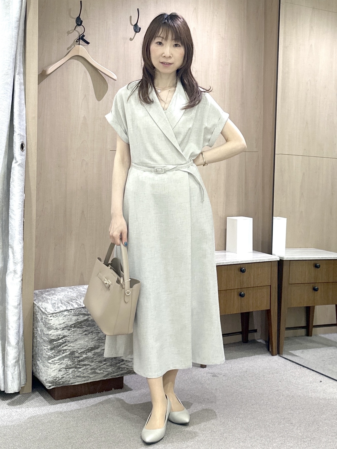 Miwaさんの「UNTITLED｜【接触冷感/UVカット/イージーケア】テーラードカラーワンピース」を使ったコーディネート
