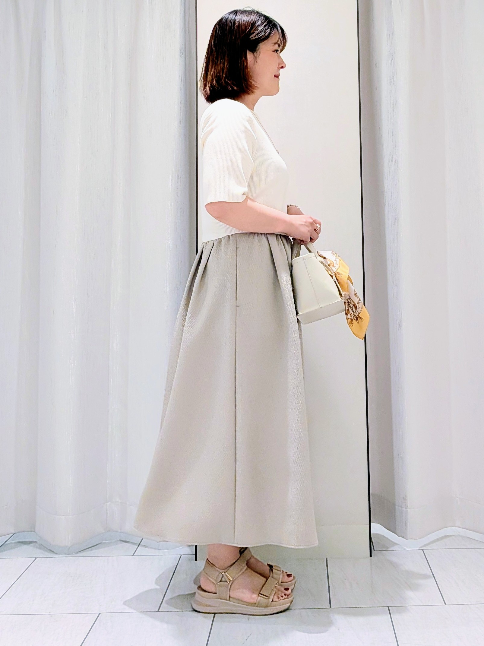 Onumaさんの「UNTITLED｜◆【一枚でサマ見え】ニットドッキングジャガードワンピース」を使ったコーディネート