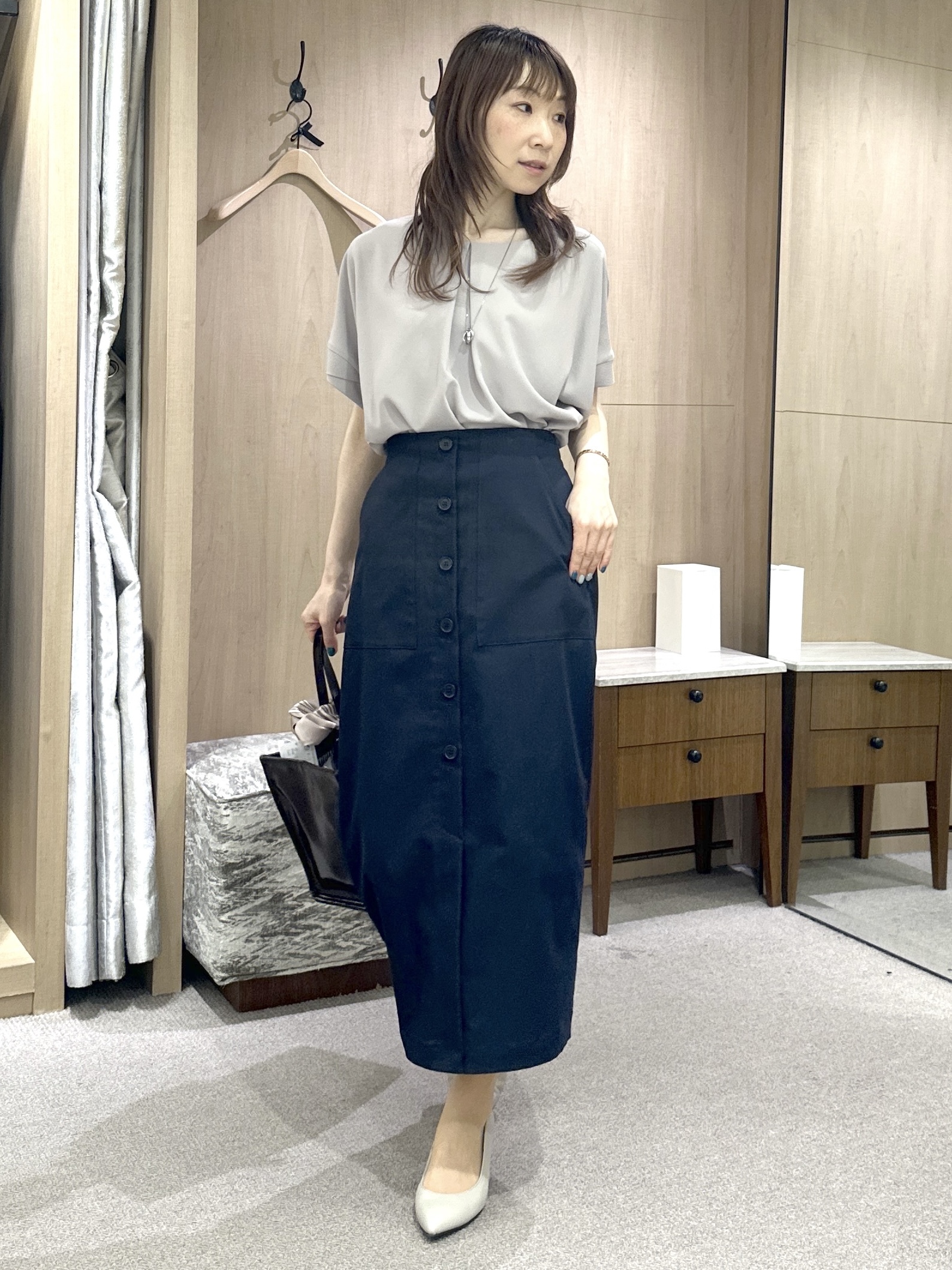 Miwaさんの「UNTITLED｜【セットアップ可/UVカット/前後2WAY】リラクシーフレンチスリーブブラウス」を使ったコーディネート