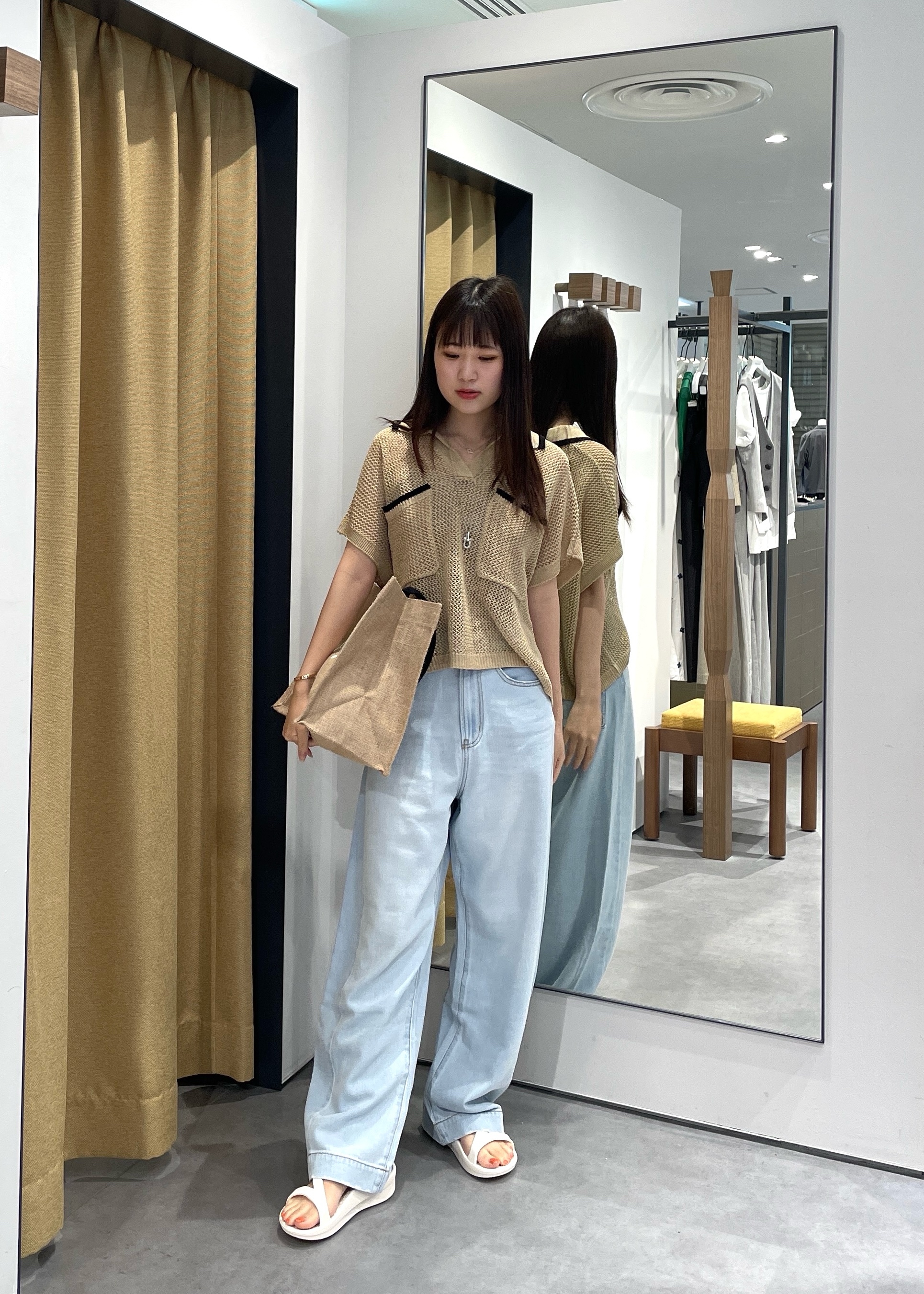 Renoさんの「INDIVI｜メッシュポロドルマンニット」を使ったコーディネート