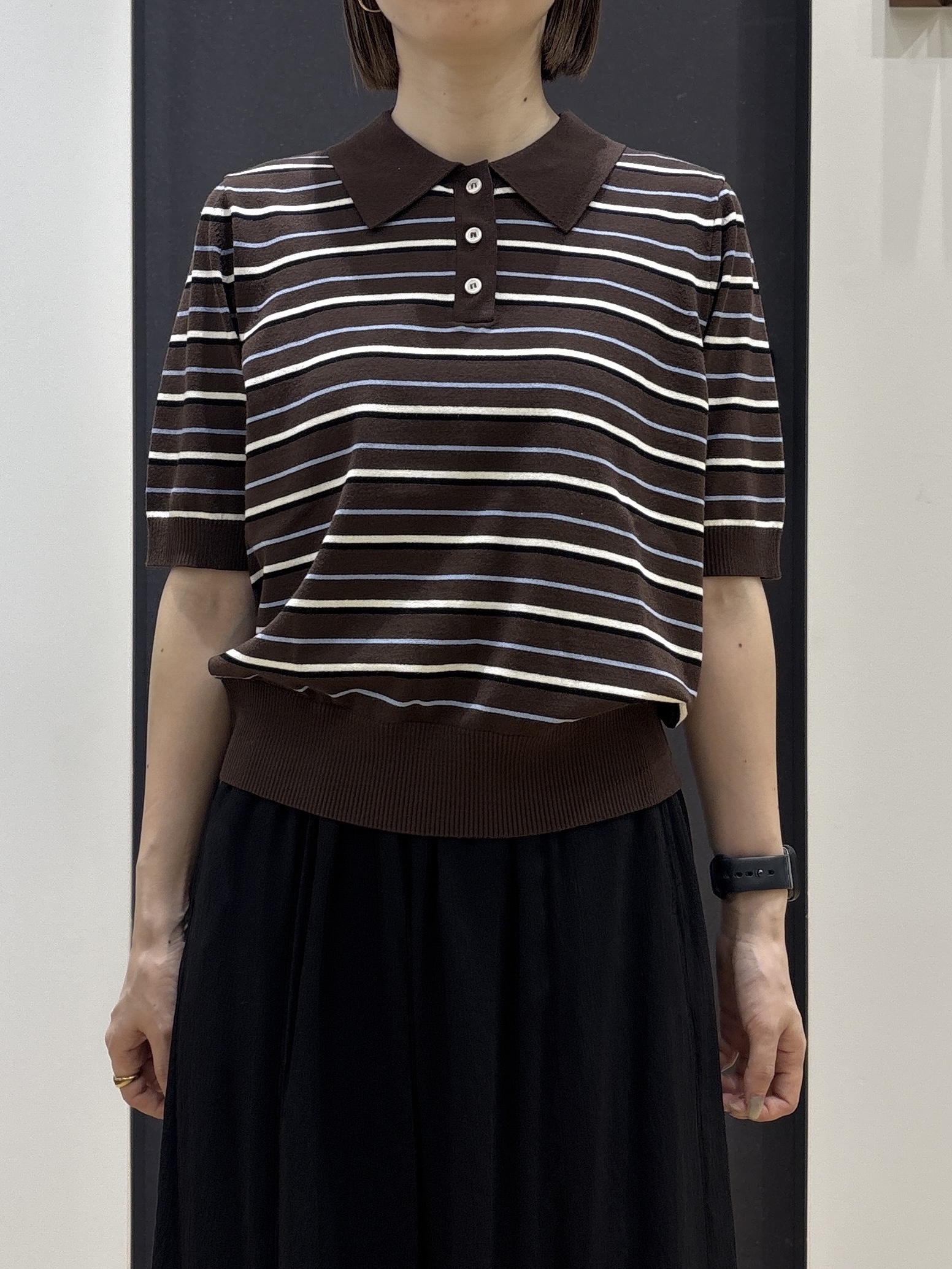 risaさんの「Dessin｜ポロ襟 ハーフスリーブニット」を使ったコーディネート