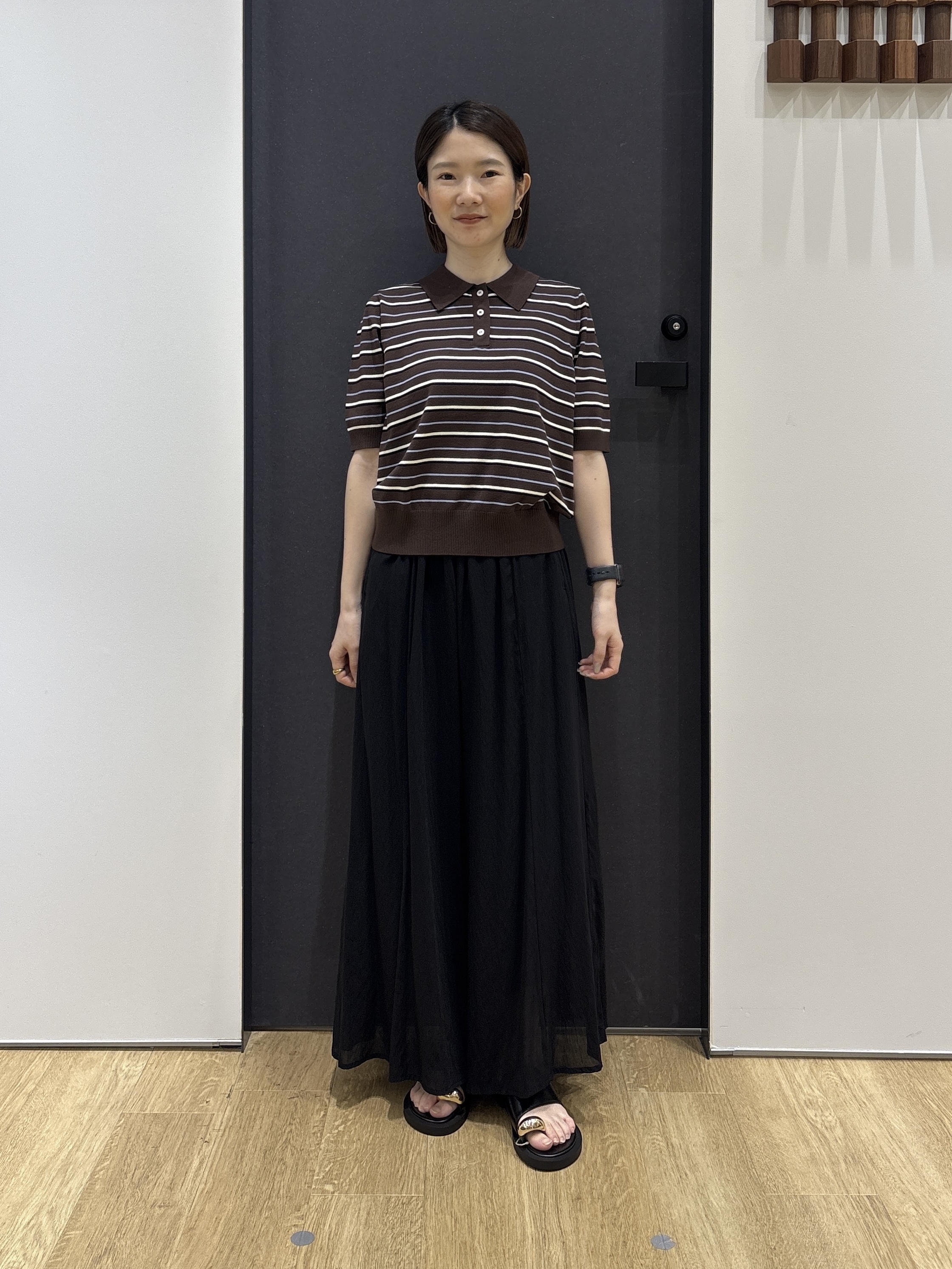 risaさんの「Dessin｜ポロ襟 ハーフスリーブニット」を使ったコーディネート