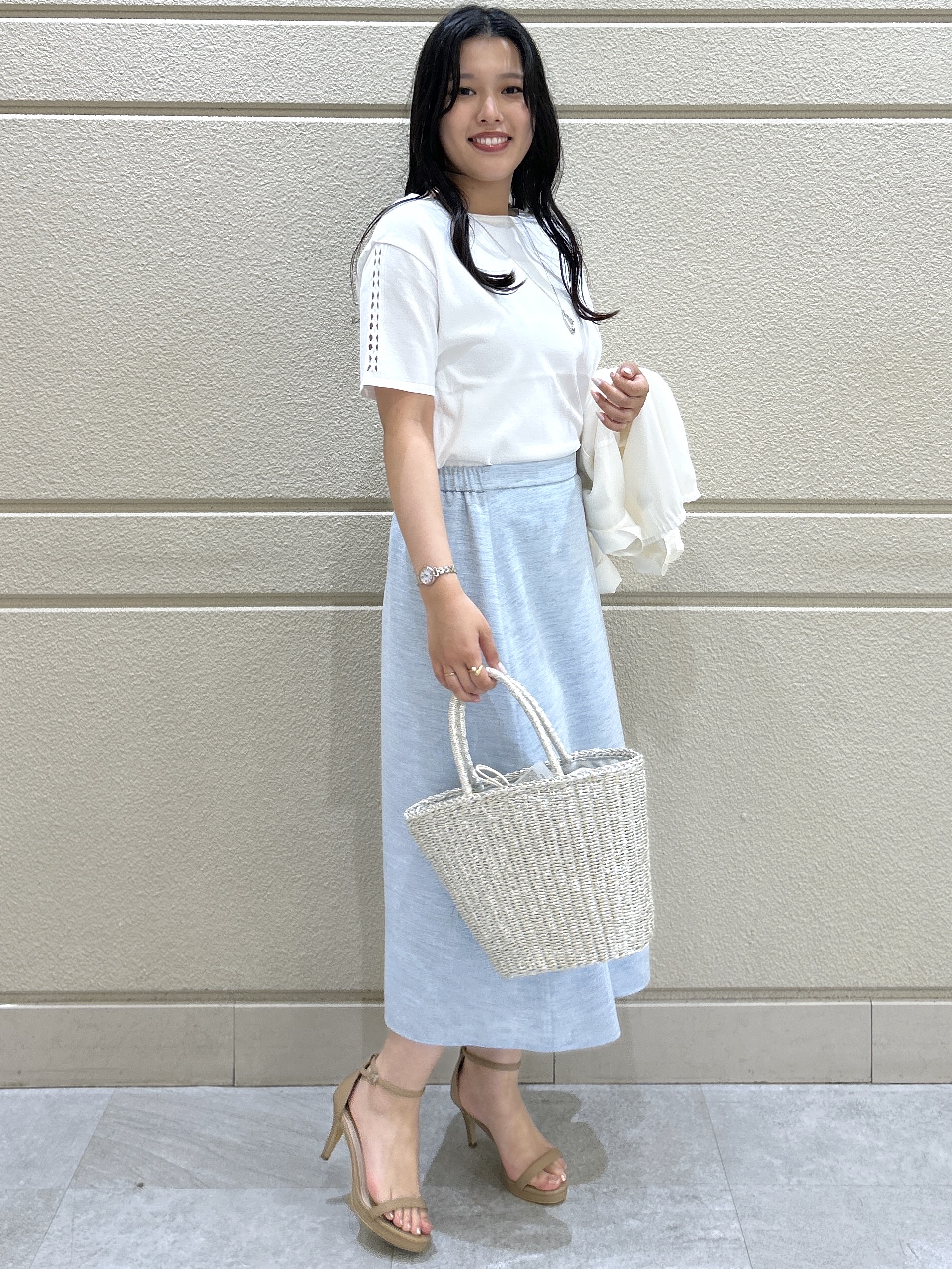 Momokaさんの「COUP DE CHANCE｜【手洗い可／日本製／接触冷感】袖クロス編みニット」を使ったコーディネート