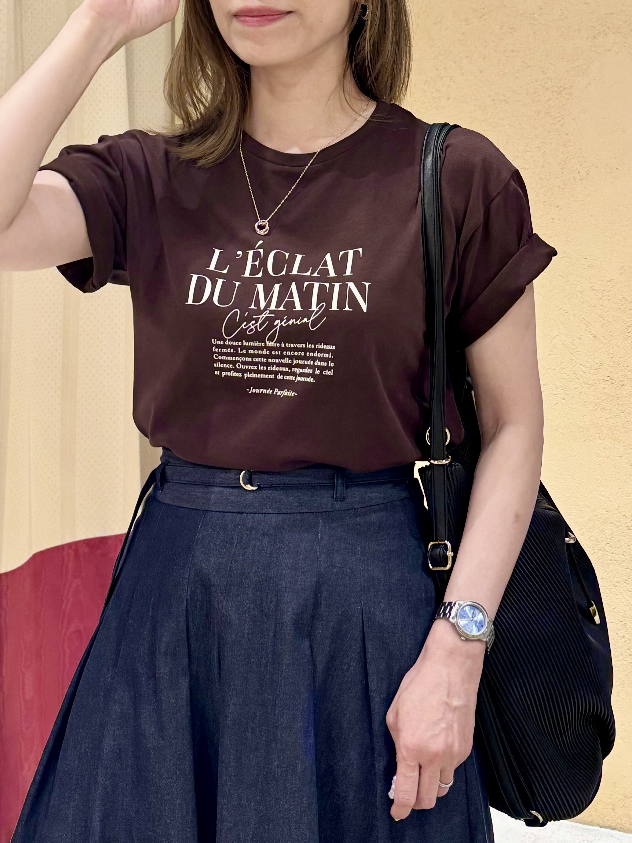 さち。さんの「grove｜【UVカット/接触冷感】プリントアソート5分袖Tシャツ」を使ったコーディネート