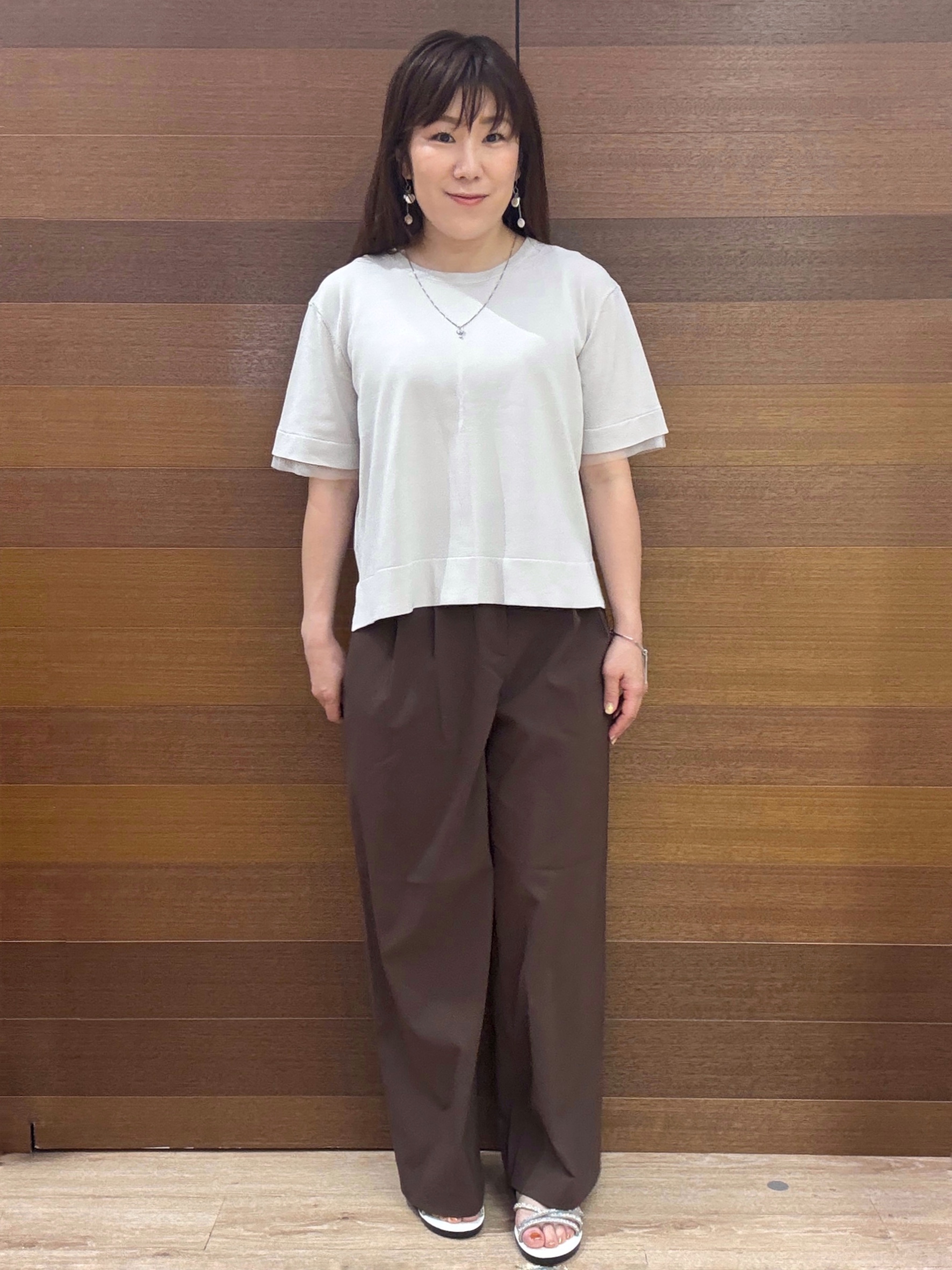 maichiさんの「OPAQUE.CLIP｜【UV／接触冷感／抗ピル】シアー＆レイヤード風さらりニット《洗濯機OK》」を使ったコーディネート