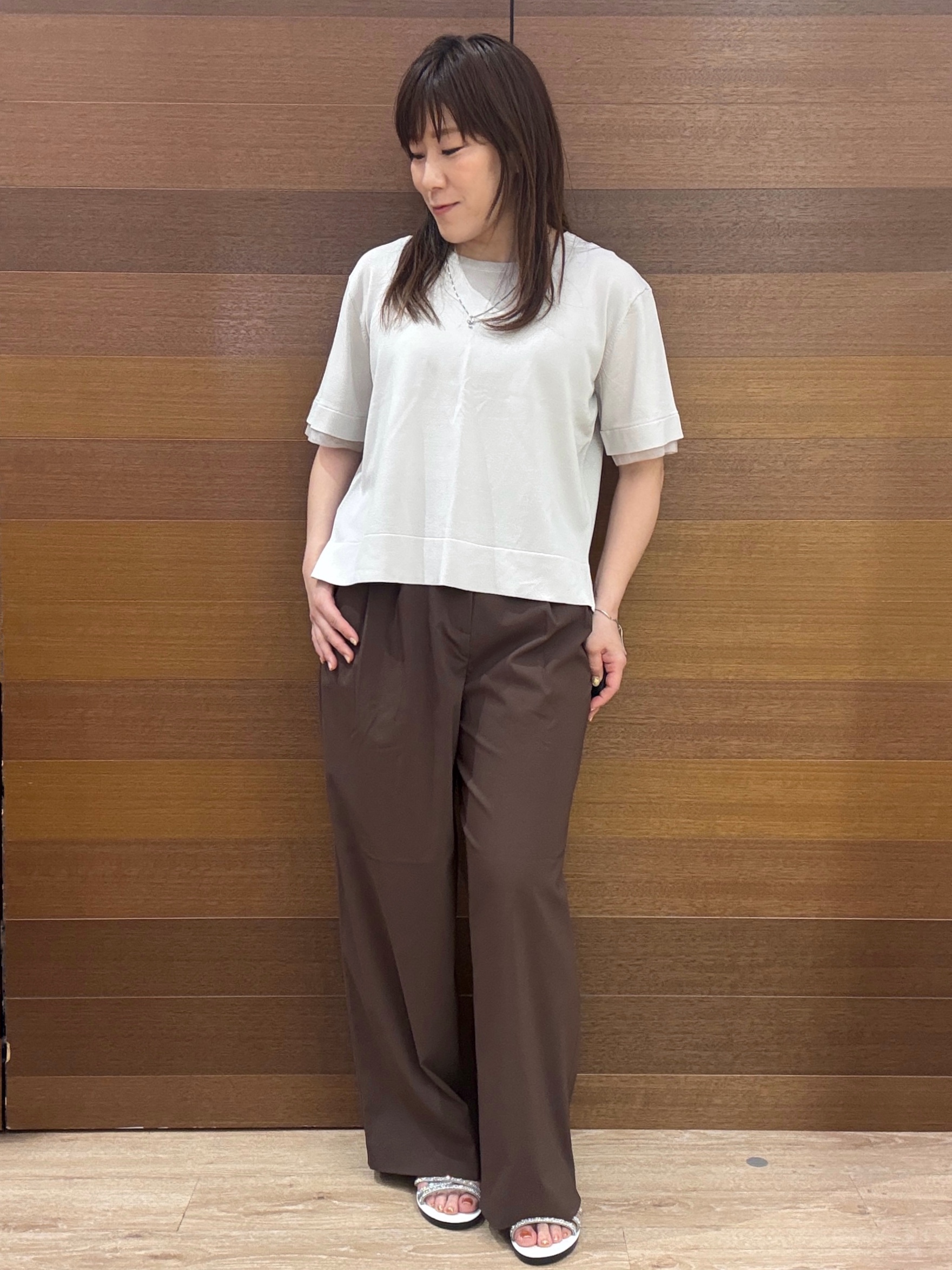 maichiさんの「OPAQUE.CLIP｜【UV／接触冷感／抗ピル】シアー＆レイヤード風さらりニット《洗濯機OK》」を使ったコーディネート