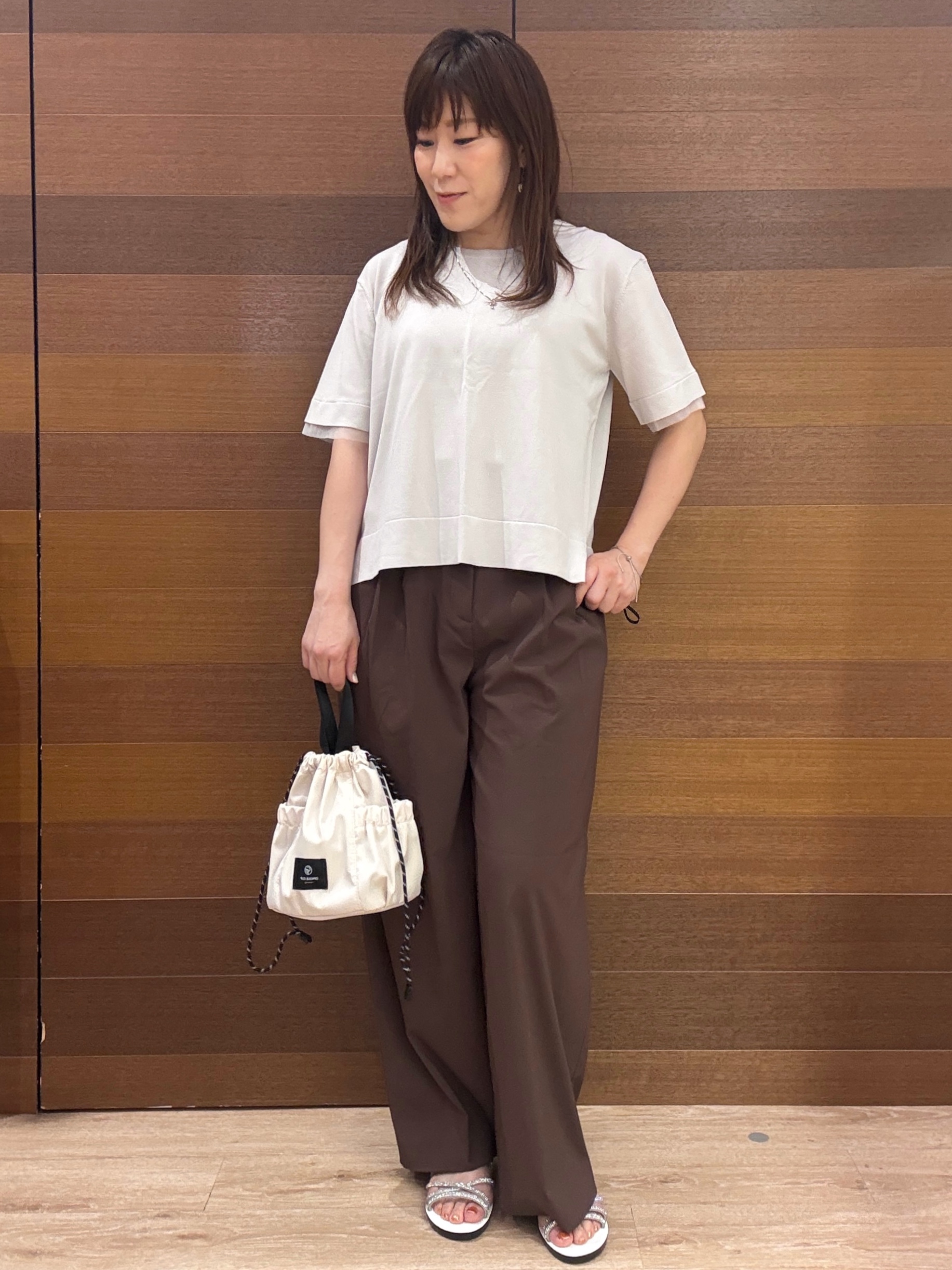 maichiさんの「OPAQUE.CLIP｜【UV／接触冷感／抗ピル】シアー＆レイヤード風さらりニット《洗濯機OK》」を使ったコーディネート