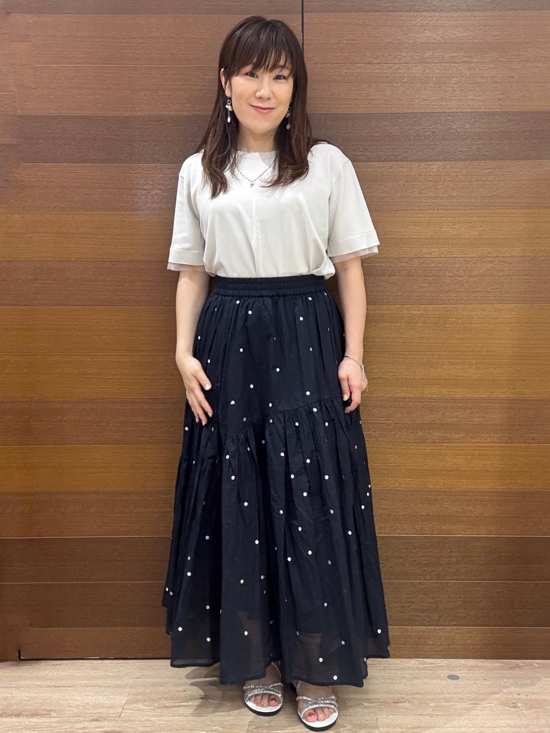 maichiさんの「OPAQUE.CLIP｜【UV／接触冷感／抗ピル】シアー＆レイヤード風さらりニット《洗濯機OK》」を使ったコーディネート