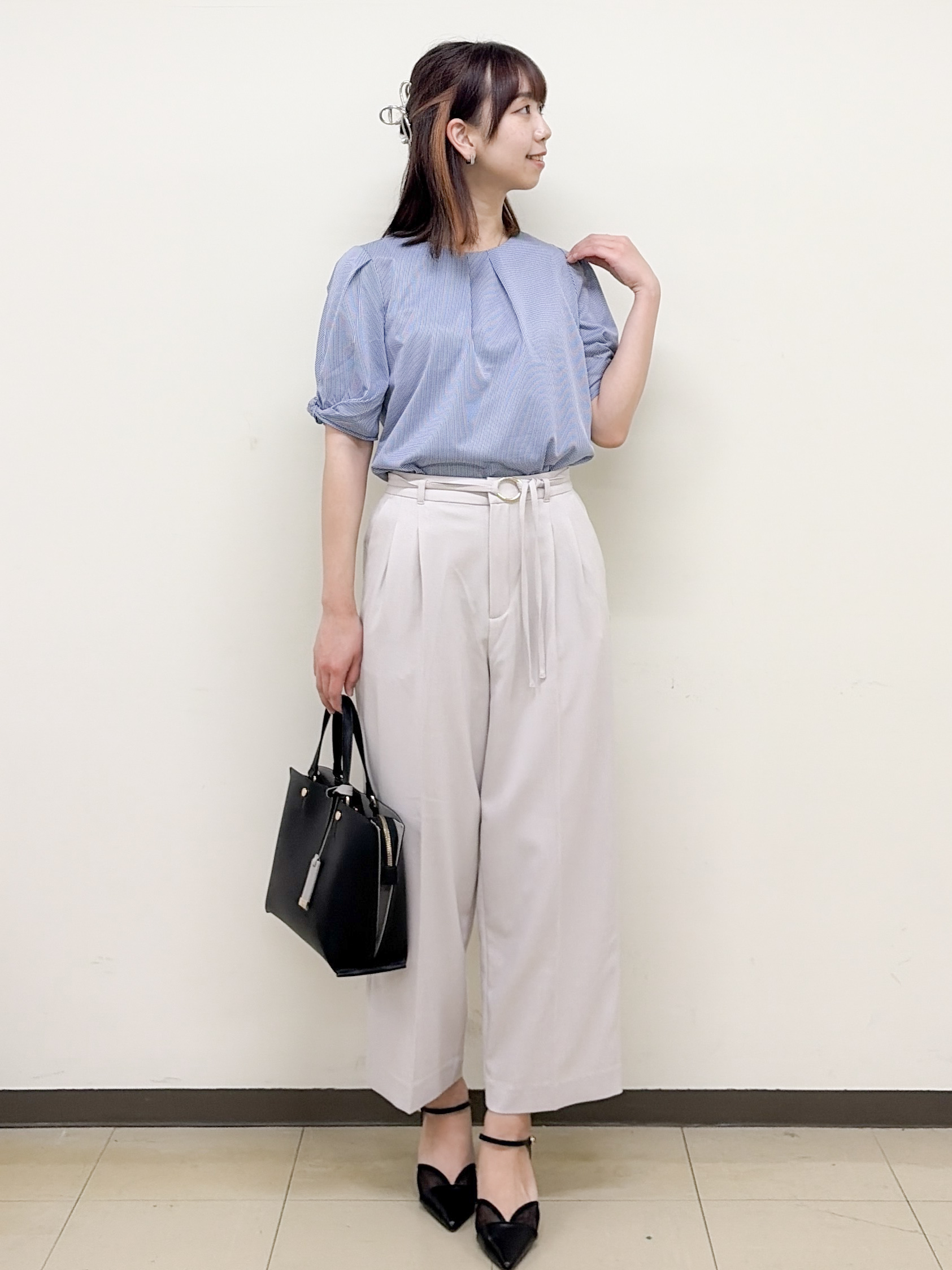 yurinaさんの「index｜【吸水速乾】ストライプ調デザインスリーブトップス《洗濯機OK》」を使ったコーディネート