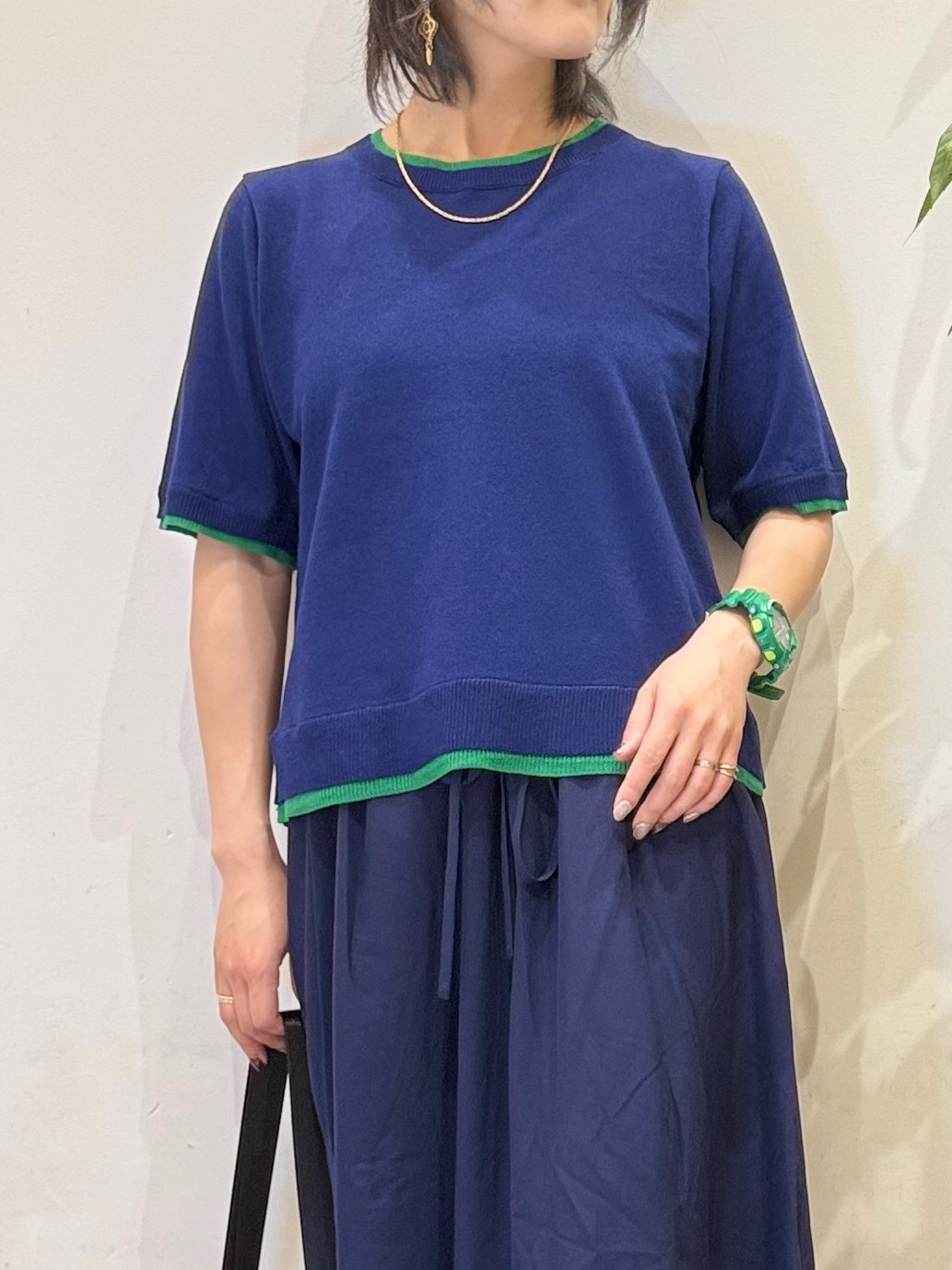 misakiさんの「SHOO･LA･RUE｜【二の腕隠れる/コットン混】配色使いで差がつく 洗える五分袖ニット」を使ったコーディネート