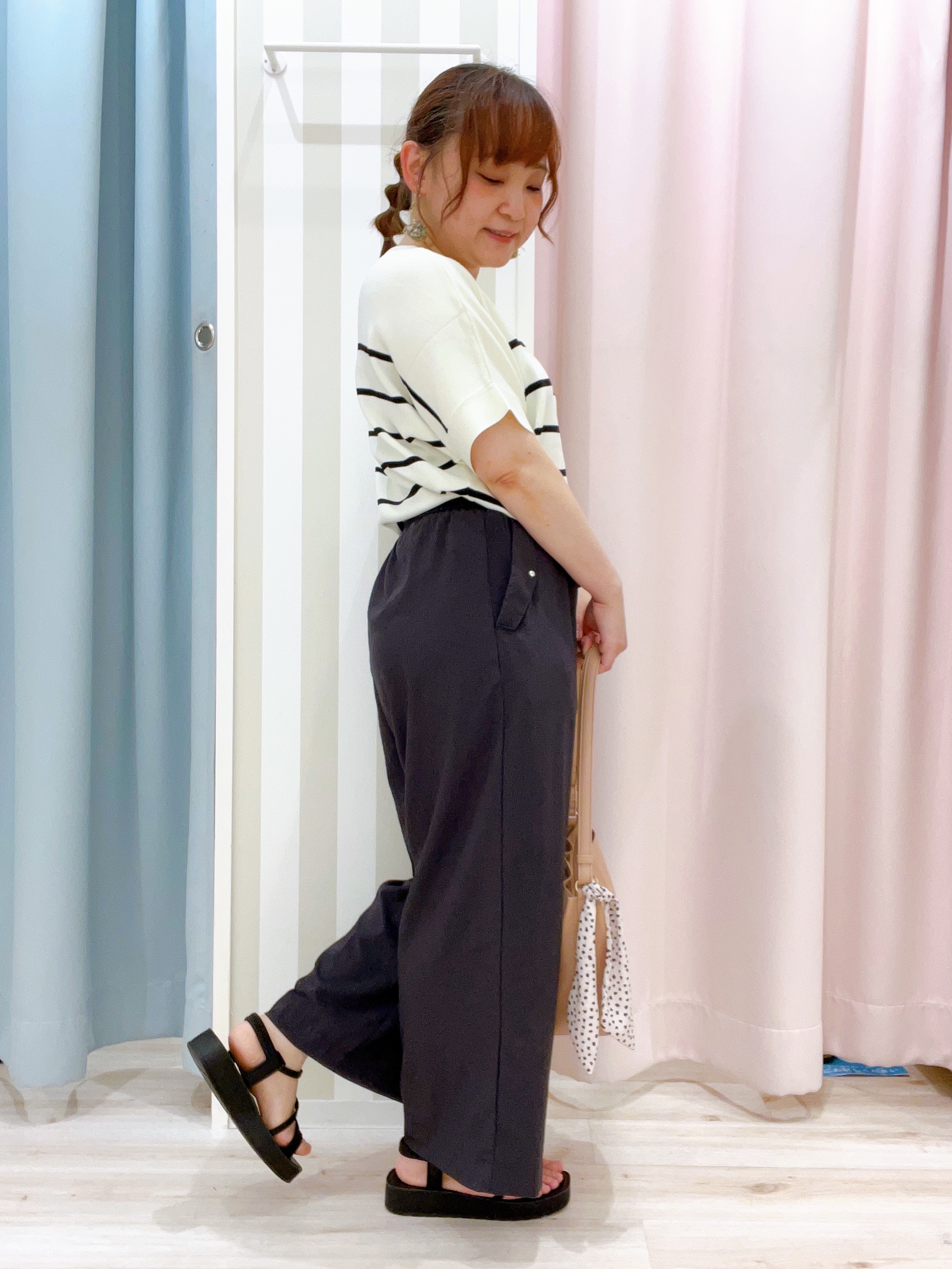 kitaさんの「SHOO･LA･RUE｜【毎日洗える/UV】二の腕隠れる さらっとドルマン半袖ニット」を使ったコーディネート