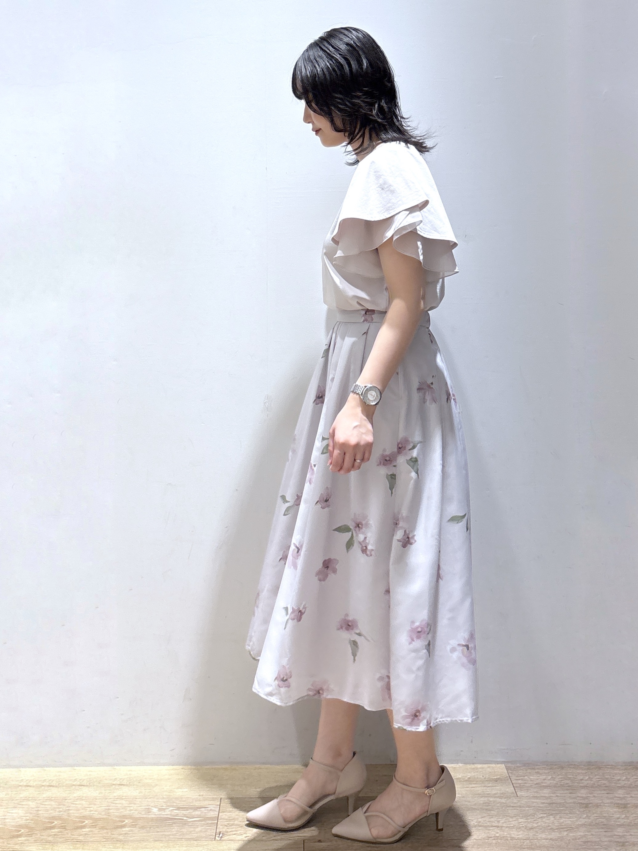 mizukiさんの「index｜【接触冷感／UVケア】シフォンフリルドッキングトップス《洗濯機OK》」を使ったコーディネート