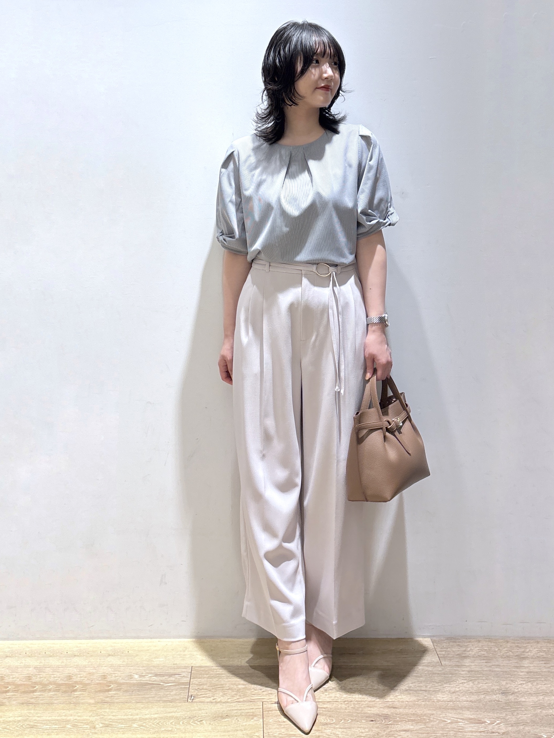 mizukiさんの「index｜【吸水速乾】ストライプ調デザインスリーブトップス《洗濯機OK》」を使ったコーディネート
