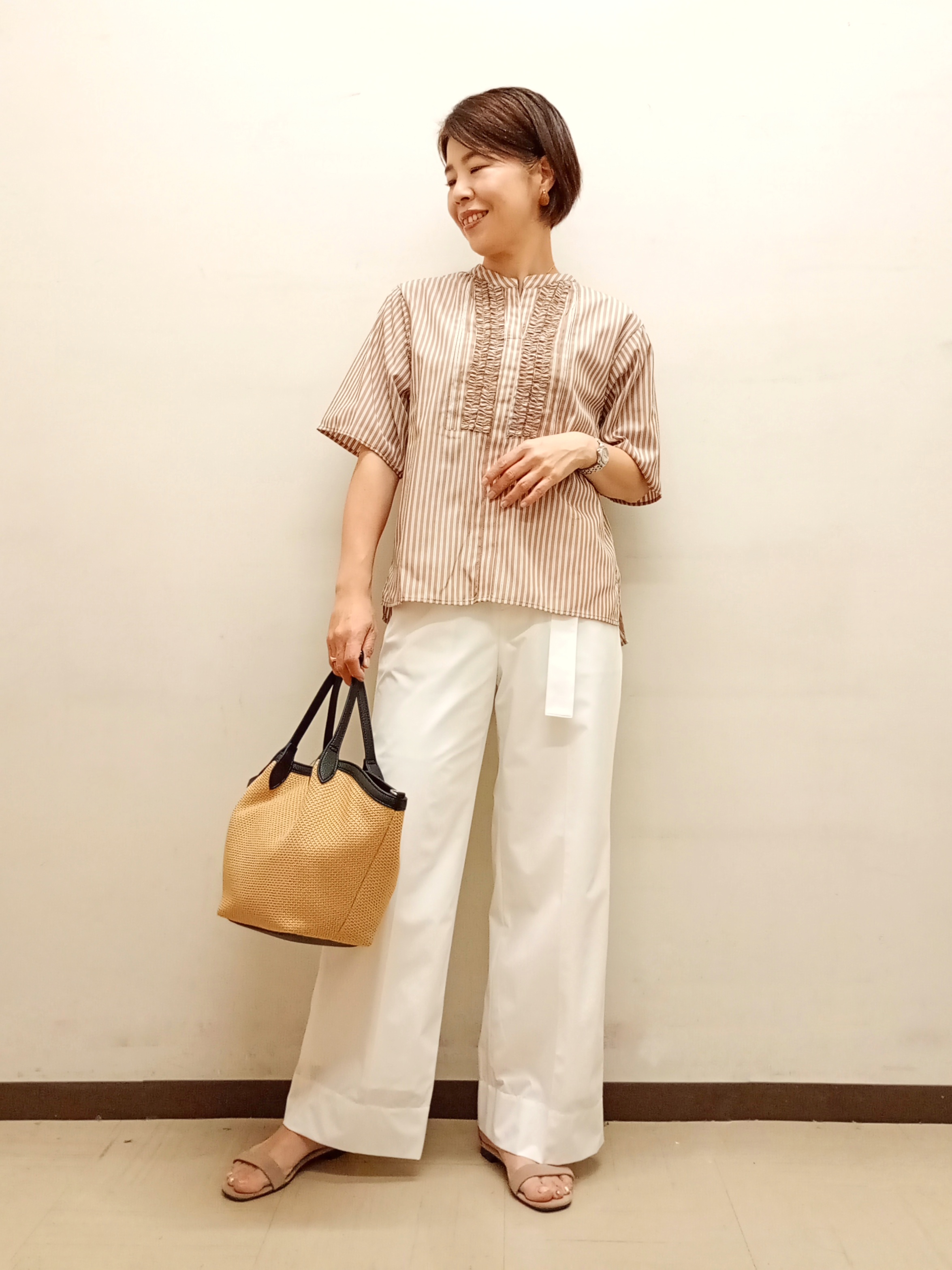 Kさんの「INDIVI｜【UVケア／吸汗速乾／着映え】ティアードストライプシャツ」を使ったコーディネート