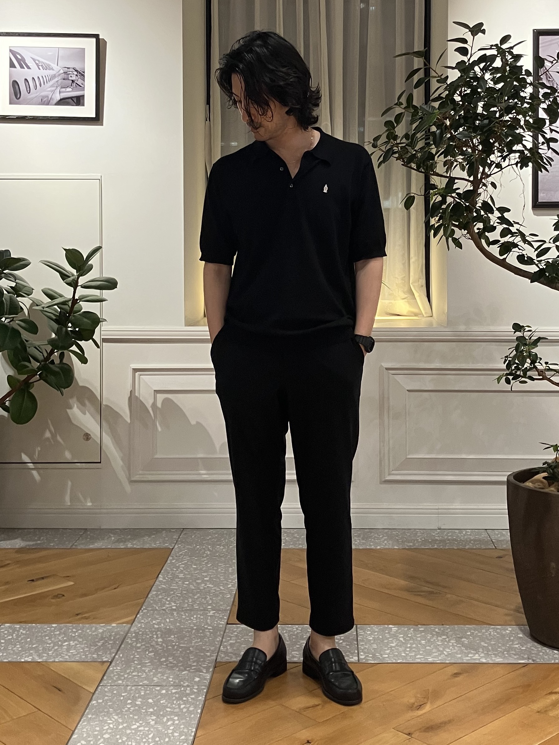junyaさんの「DRESSTERIOR｜【ウォッシャブル】コットンシルク混 ニットポロシャツ」を使ったコーディネート