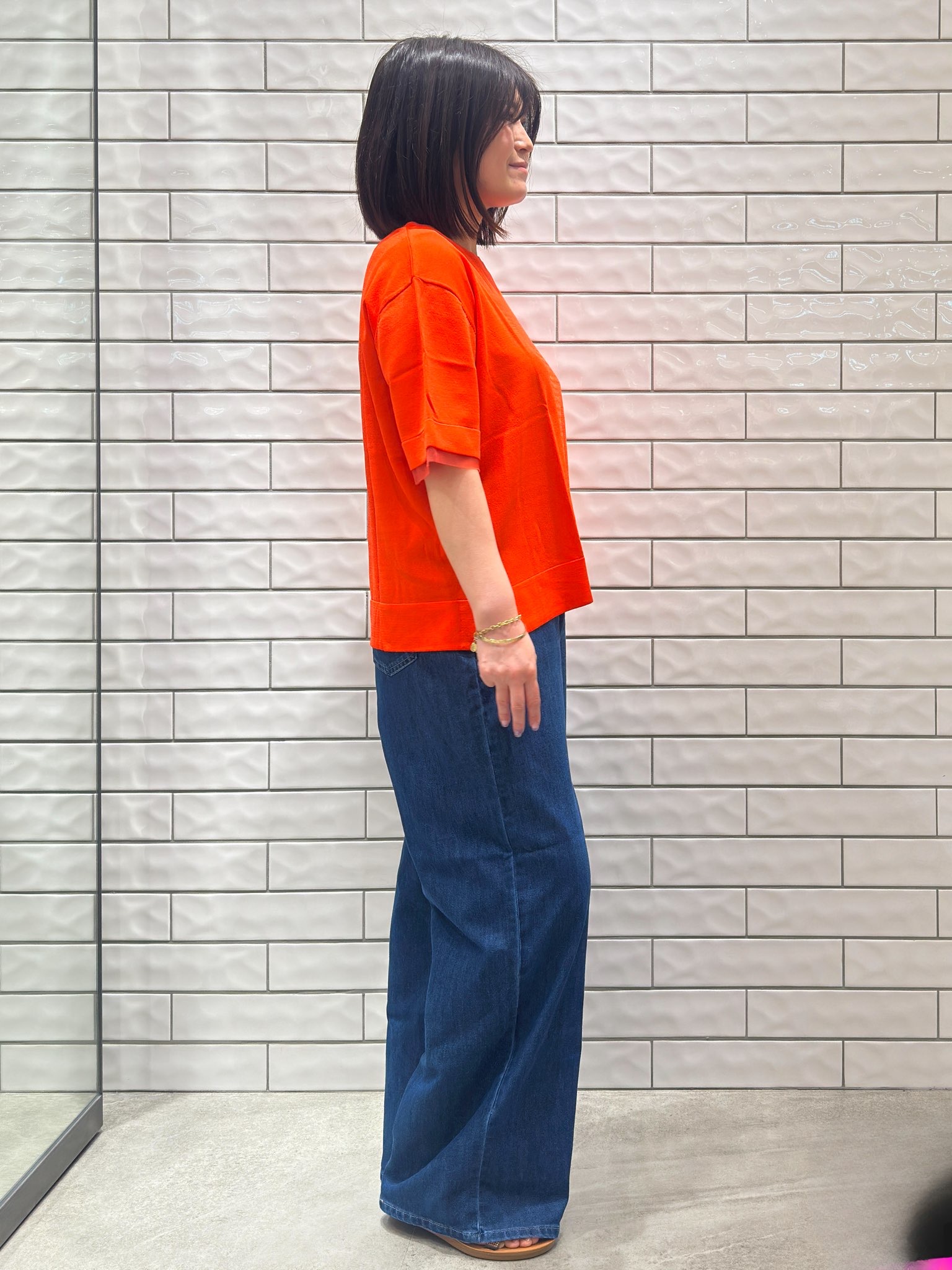 Minさんの「OPAQUE.CLIP｜【UV／接触冷感／抗ピル】シアー＆レイヤード風さらりニット《洗濯機OK》」を使ったコーディネート