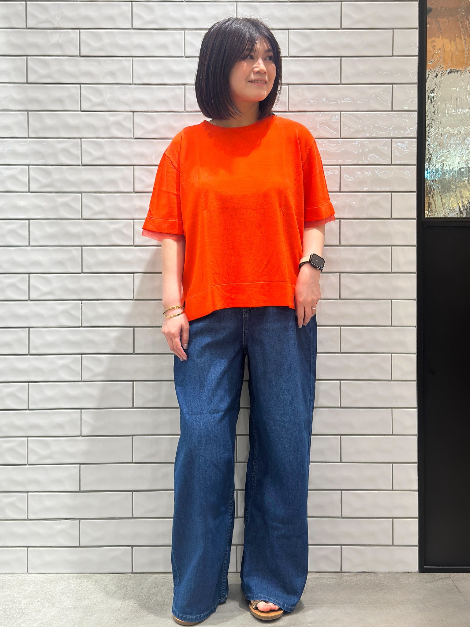 Minさんの「OPAQUE.CLIP｜【UV／接触冷感／抗ピル】シアー＆レイヤード風さらりニット《洗濯機OK》」を使ったコーディネート