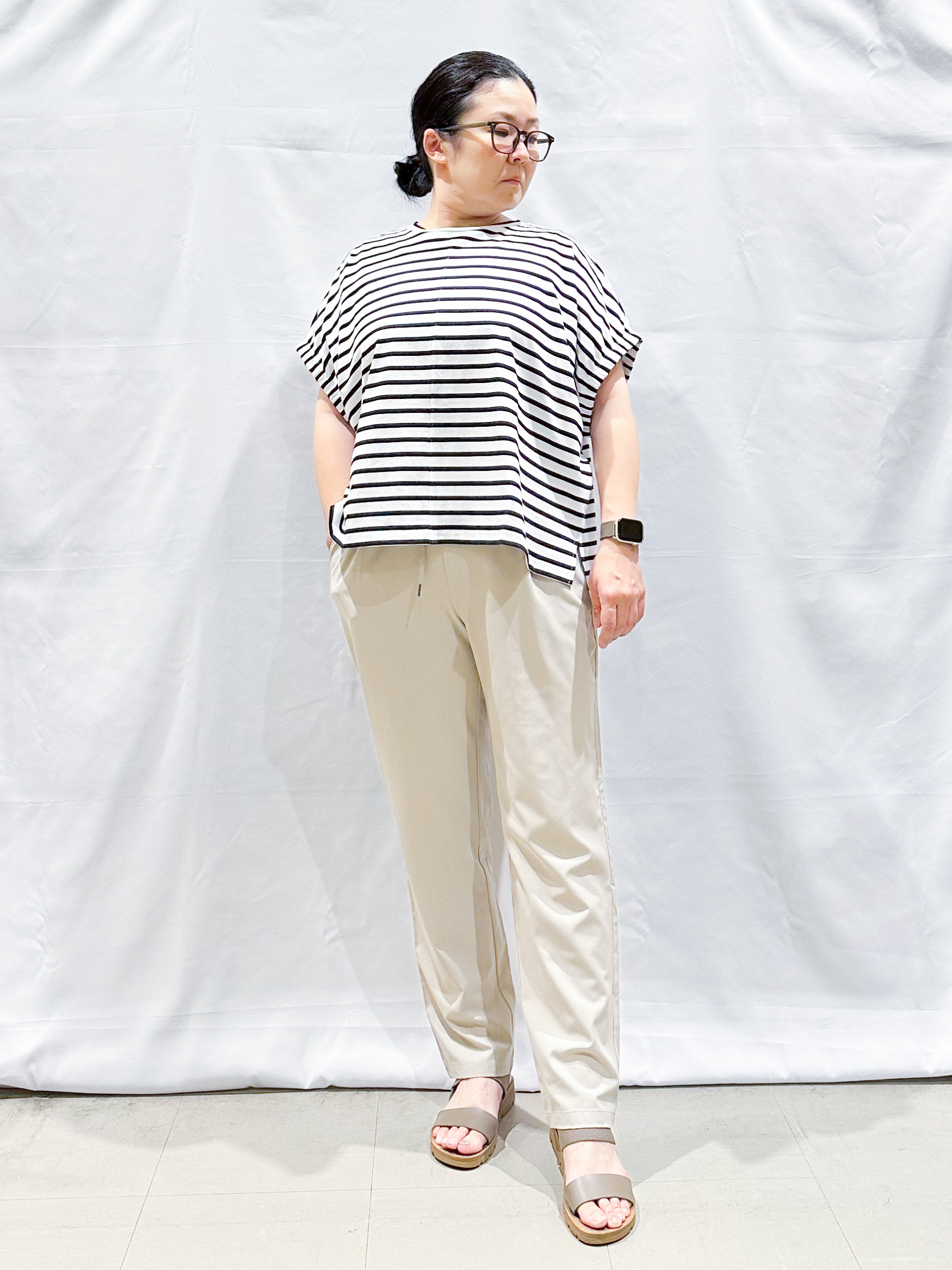 umeさんの「SHOO･LA･RUE｜ヒップがすっぽり隠れる やわらか5分袖シアーシャツ」を使ったコーディネート