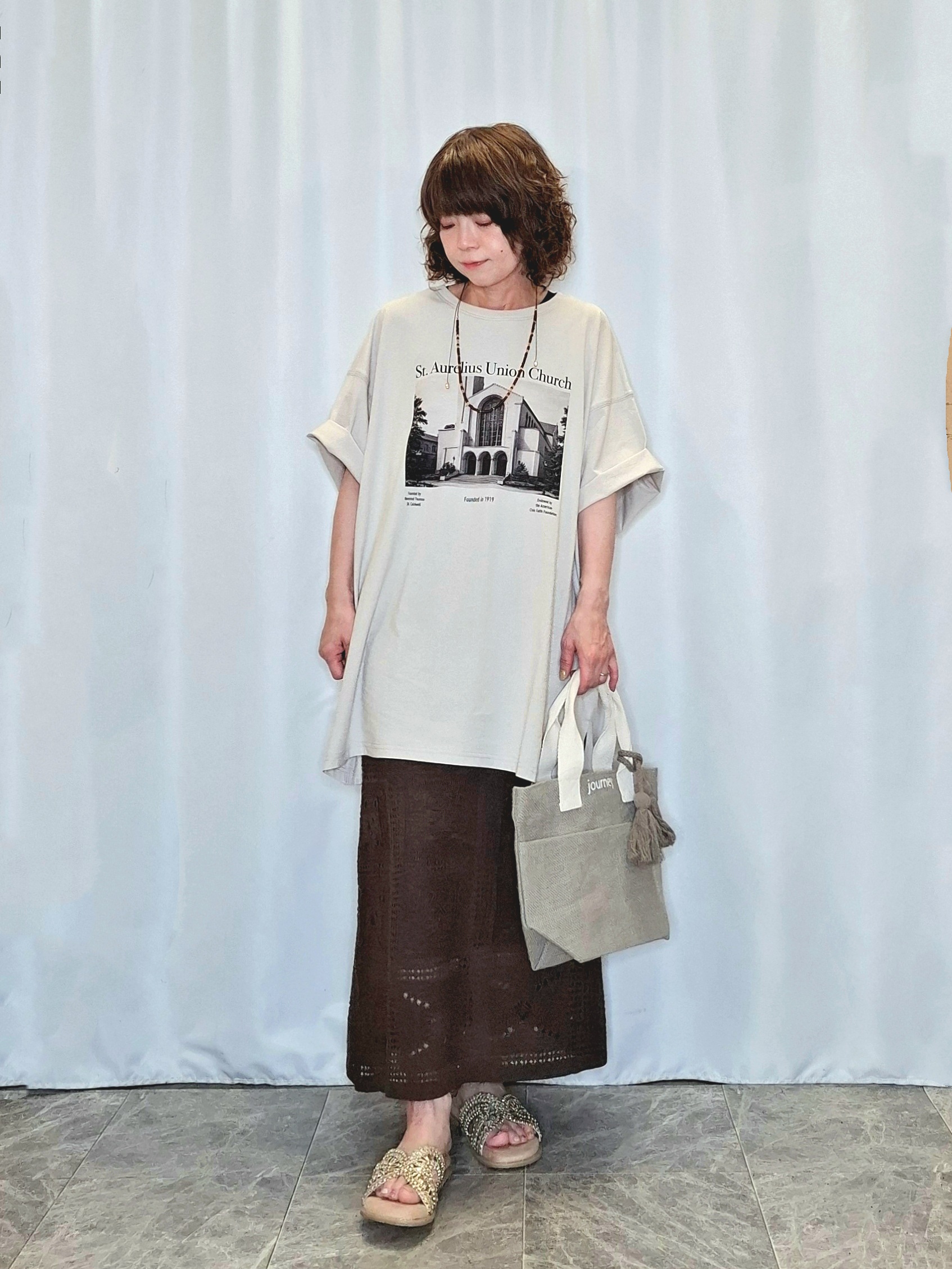ぬーさんの「SHOO･LA･RUE｜【体型カバー】ゆるっとBIGアソートTシャツ」を使ったコーディネート