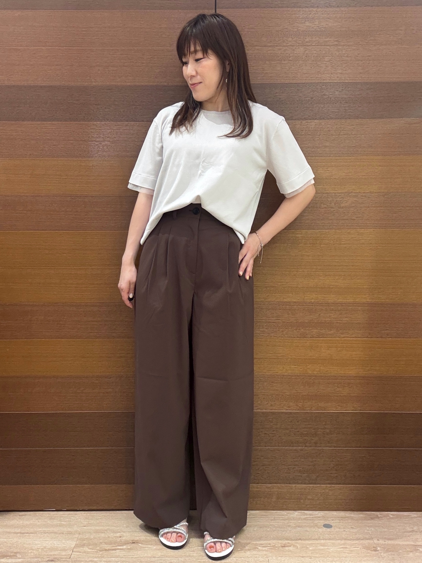 maichiさんの「OPAQUE.CLIP｜【UV／接触冷感／抗ピル】シアー＆レイヤード風さらりニット《洗濯機OK》」を使ったコーディネート