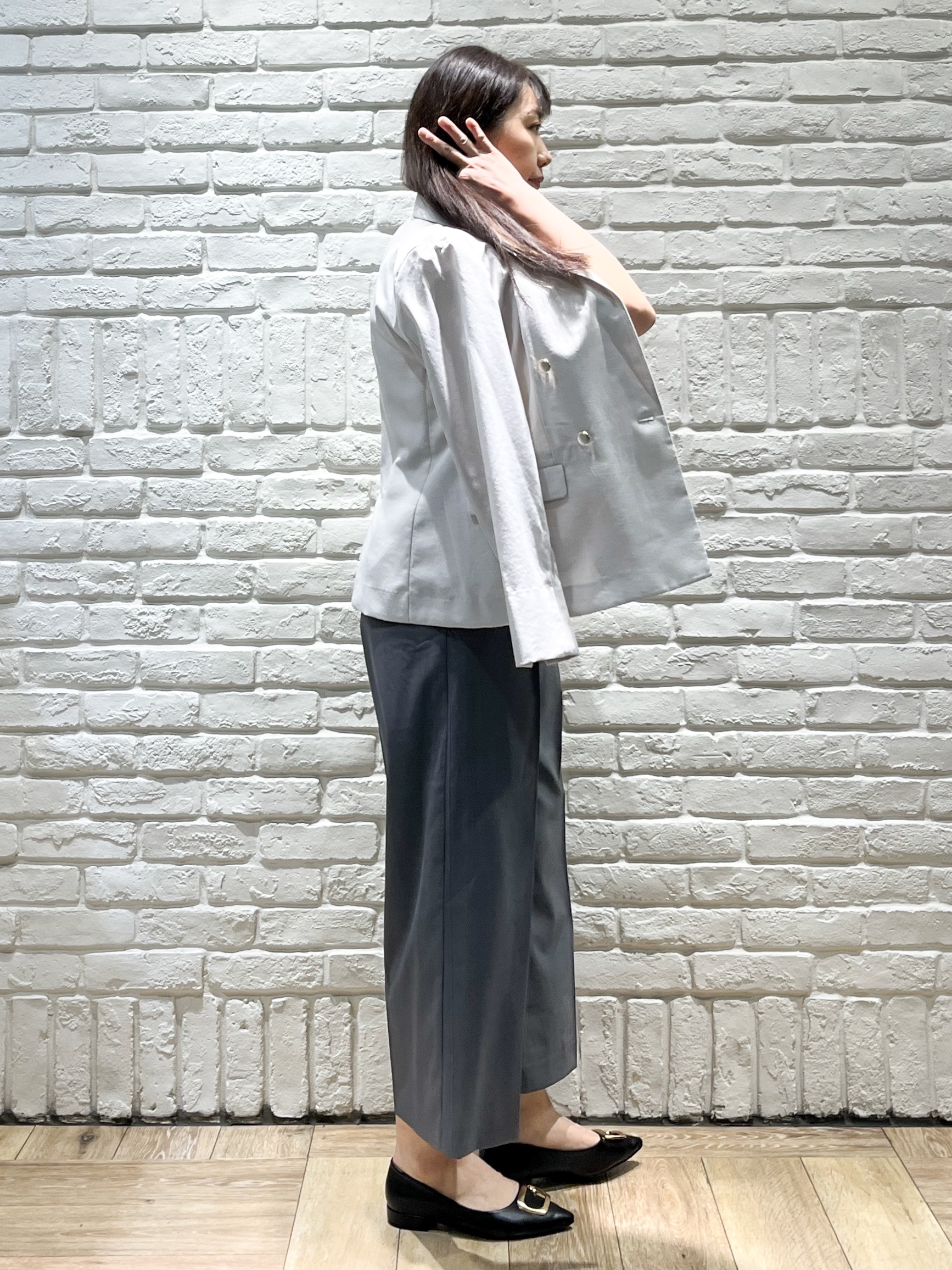 erinaさんの「index｜《再入荷》ダブルブレストテーラードジャケット【接触冷感／吸水速乾／イージーアイロン／防シワ／洗濯機O」を使ったコーディネート